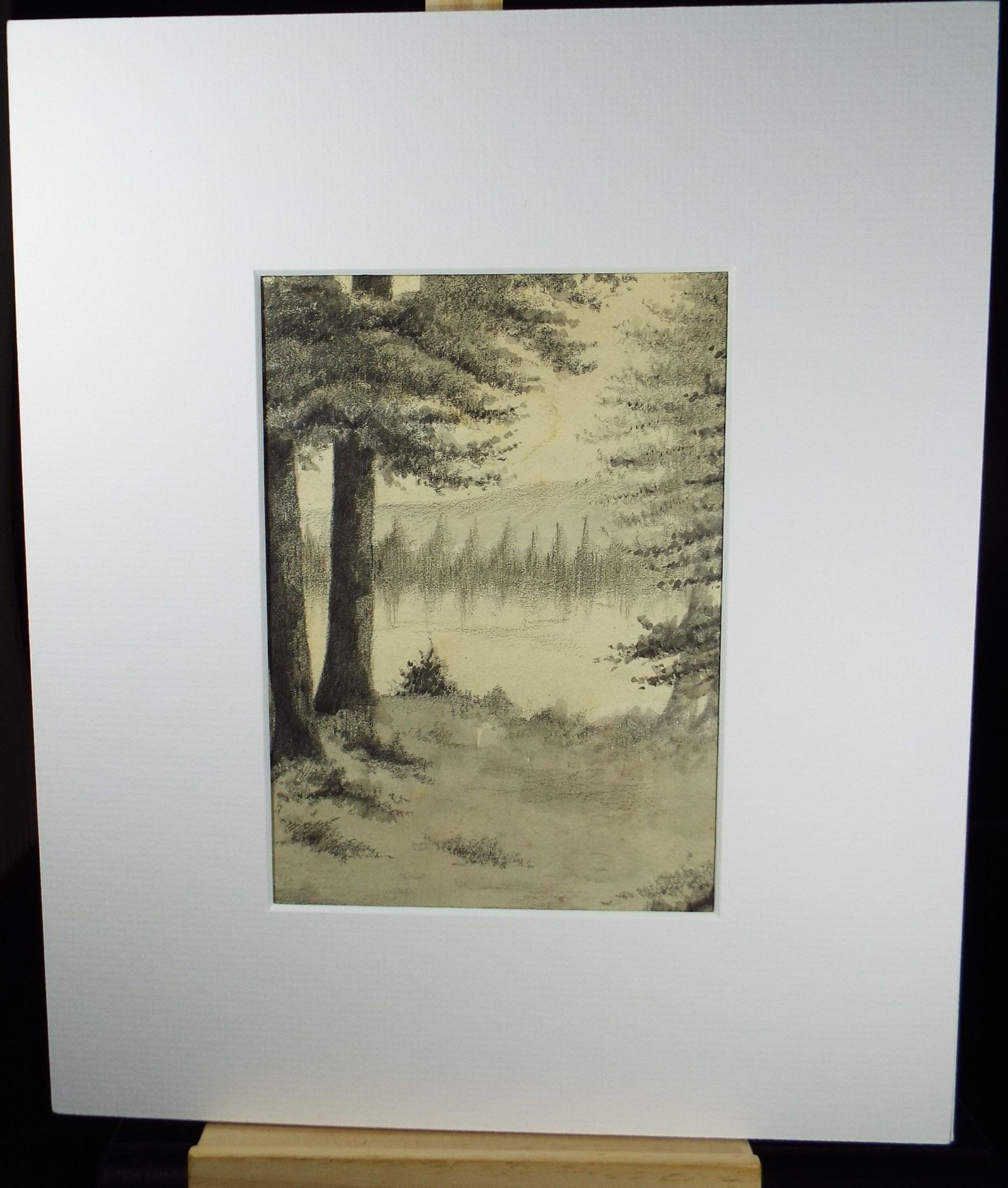 Original Ink & Wash, 'Trees by a lake', A Simmons, Circa 1940's
