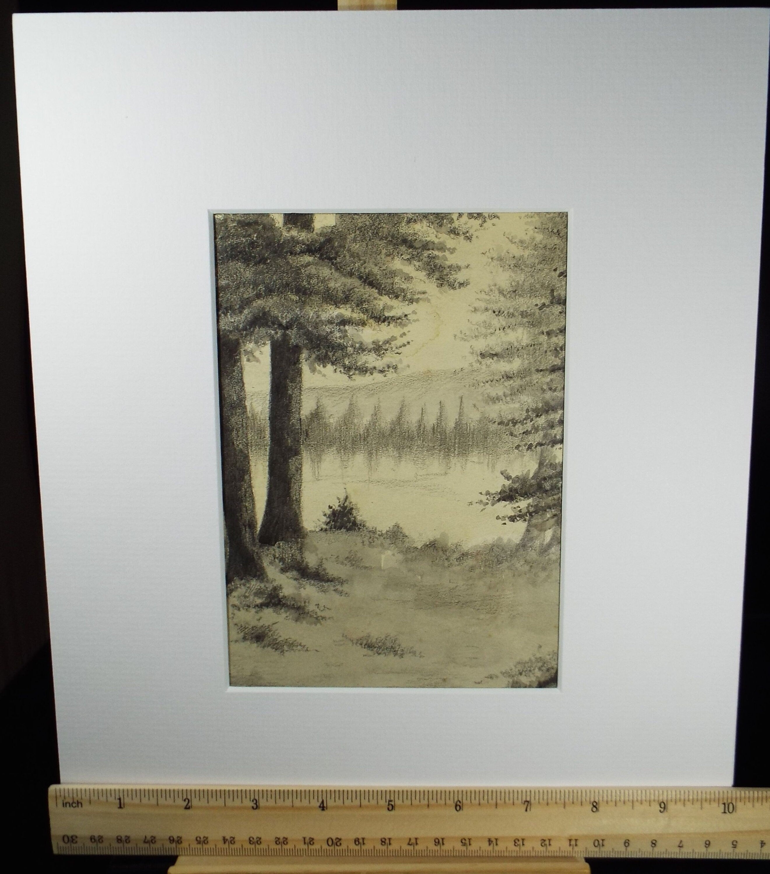 Original Ink & Wash, 'Trees by a lake', A Simmons, Circa 1940's