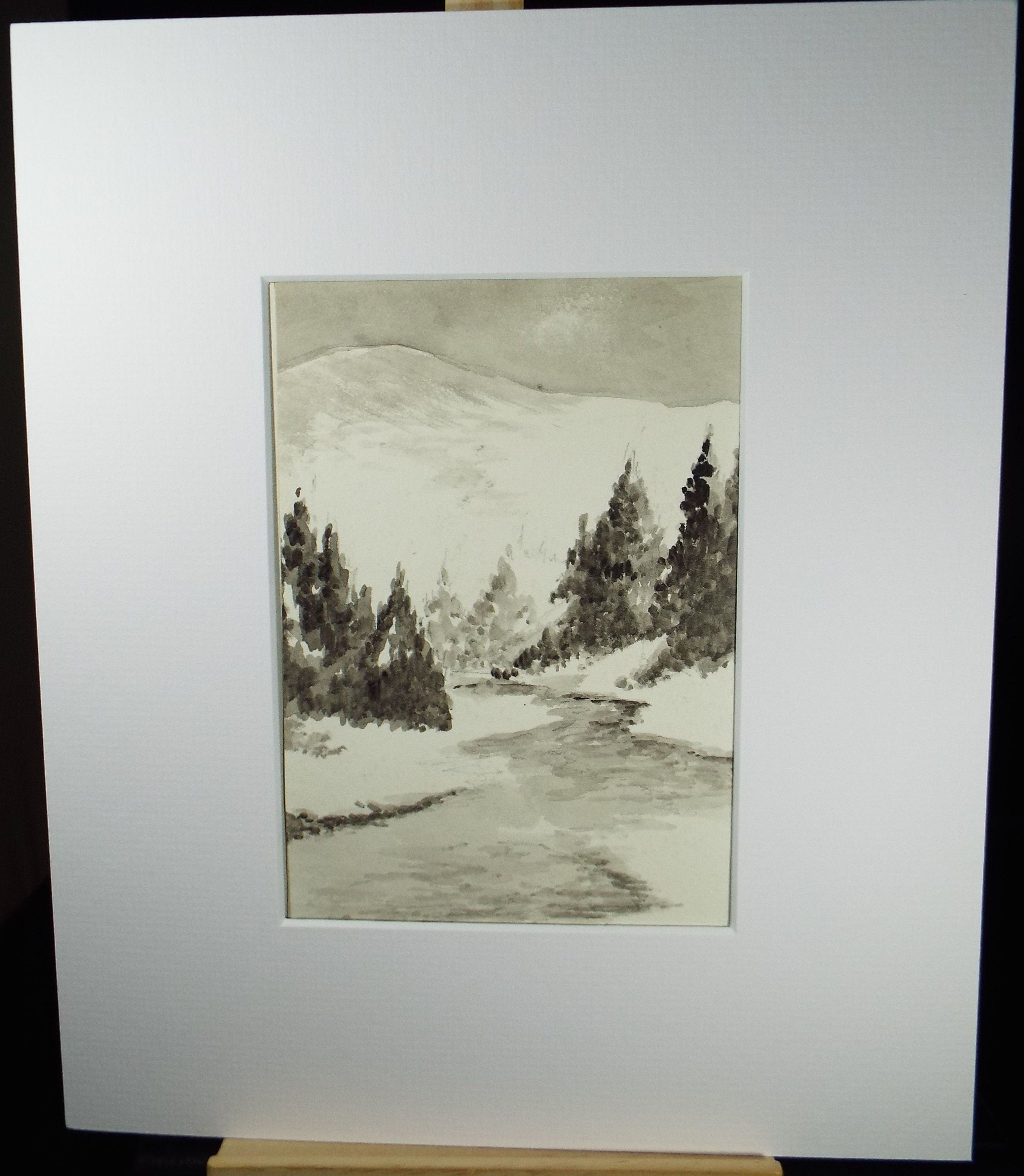 Original Ink & Wash, 'Trees by a River', A Simmons, Circa 1940's