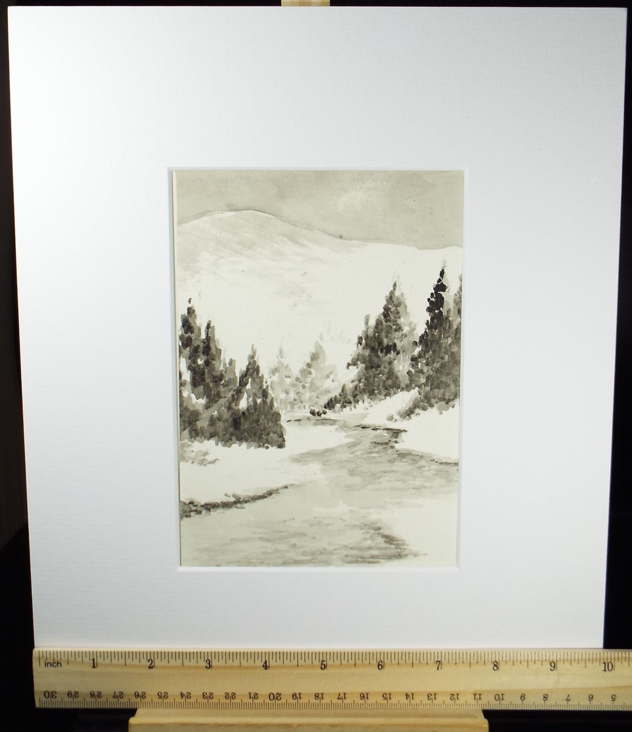 Original Ink & Wash, 'Trees by a River', A Simmons, Circa 1940's