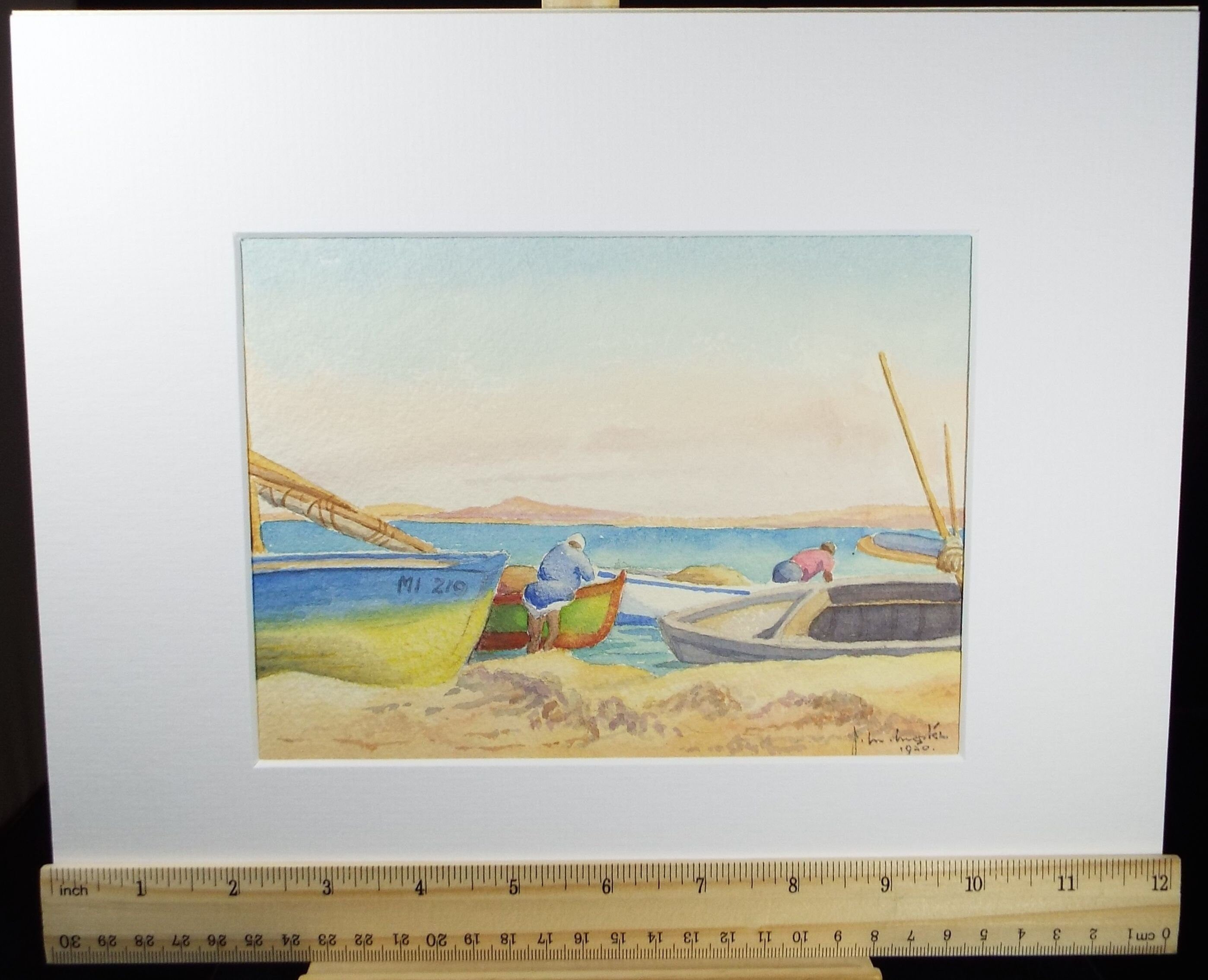 Original Watercolour, 'North African Fishermen', Dated 1950, J M Morton