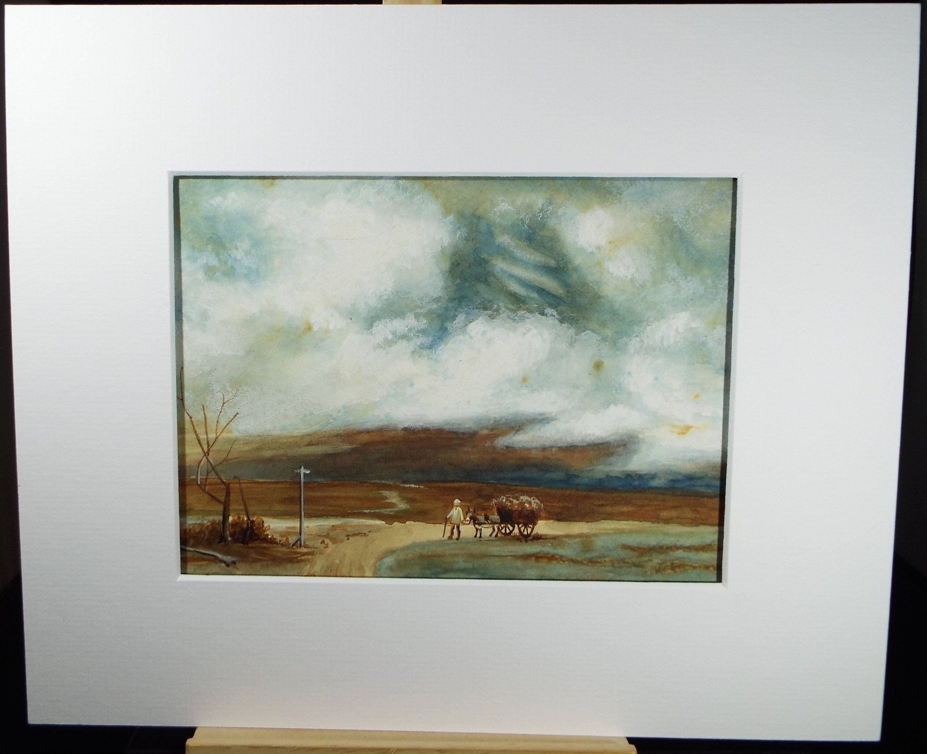 Original Watercolour, 'Horse and Cart at a Crossroads', Late 19th Century, Artist Unknown