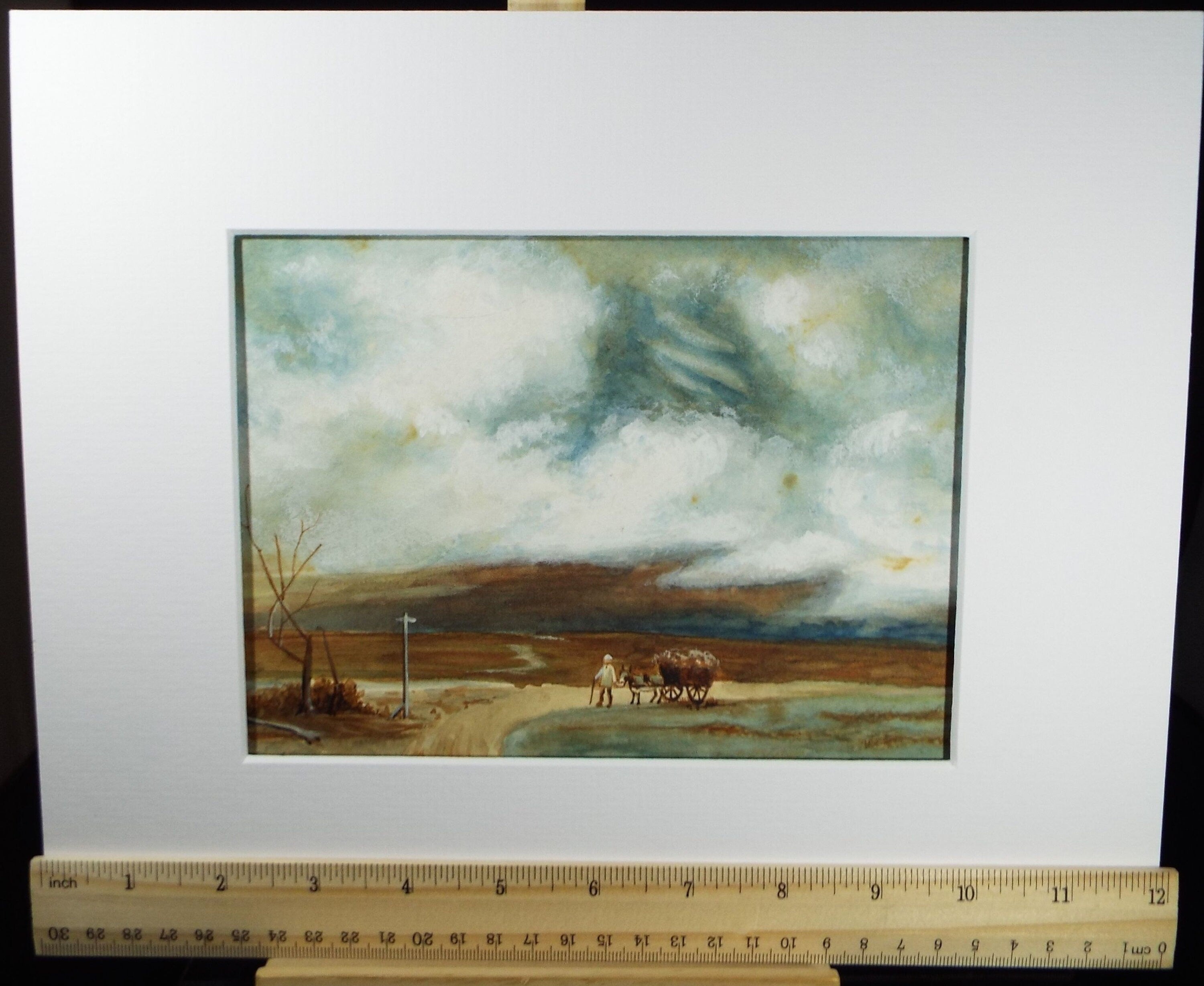 Original Watercolour, 'Horse and Cart at a Crossroads', Late 19th Century, Artist Unknown