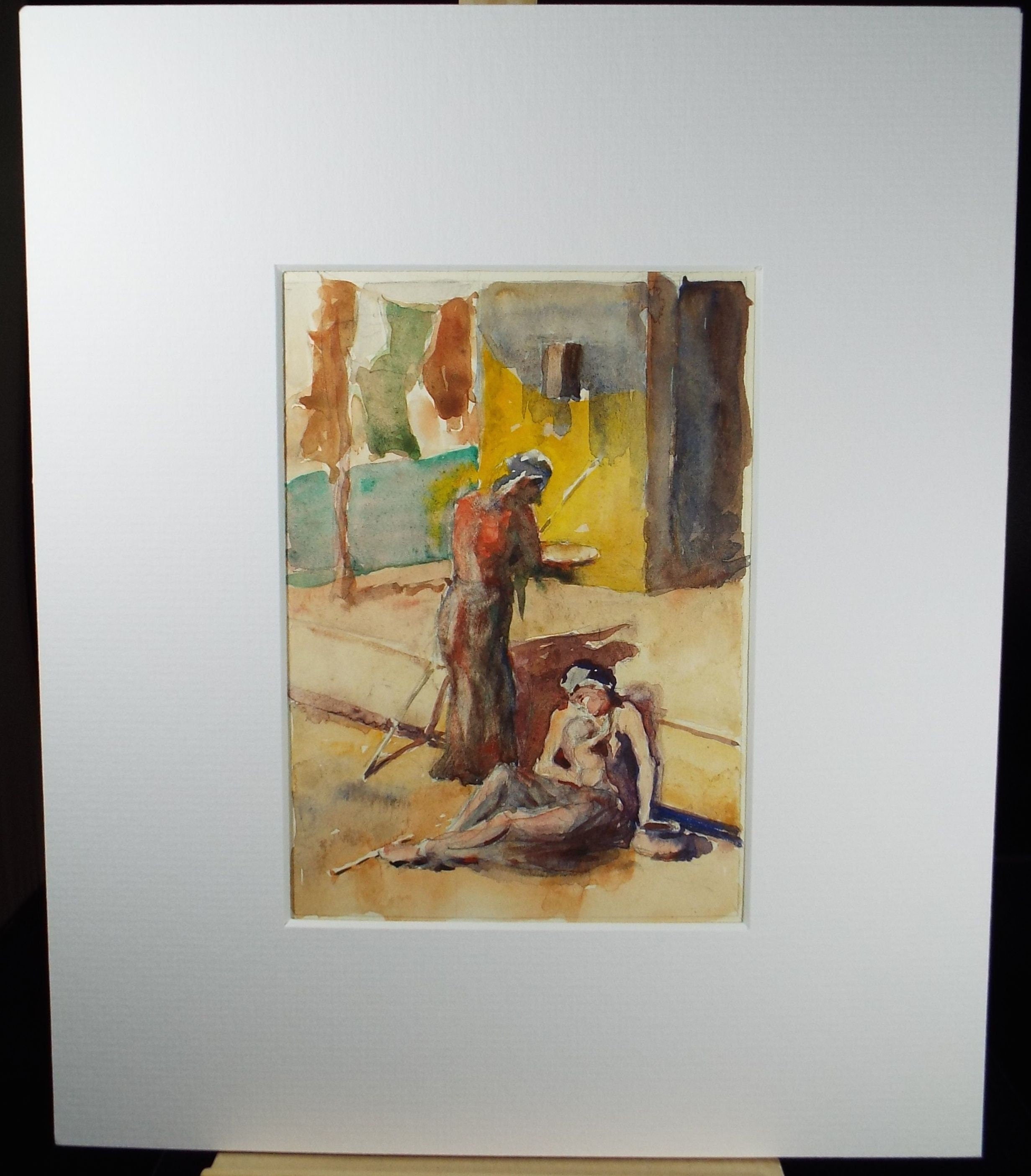 Original Watercolour, 'Two Beggars', Circa 1950, C R Chase (1893-1988)