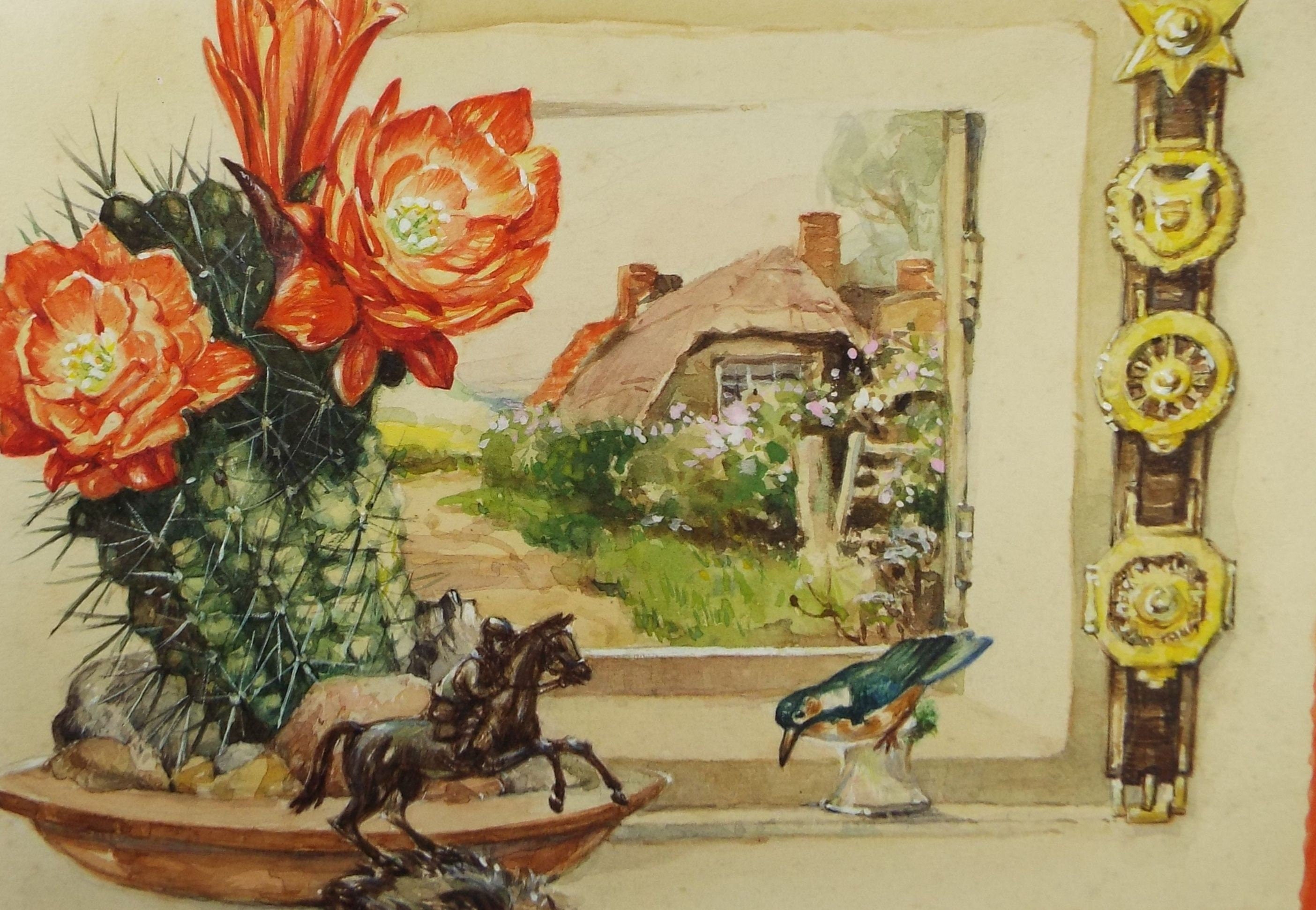 Original Watercolour, 'Still life of Horse brasses', circa 1960's, artist unknown