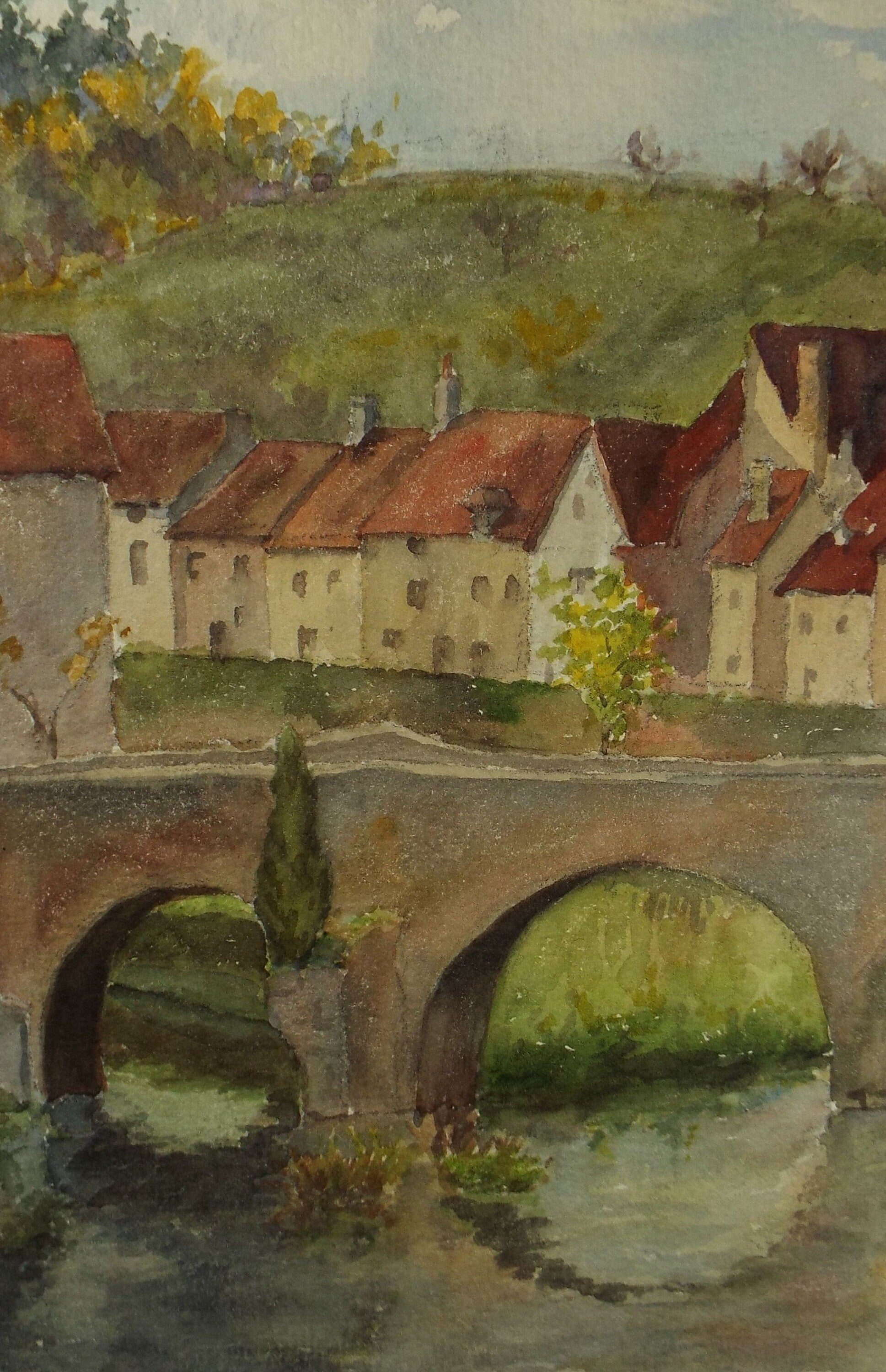 Original Watercolour, 'Street above the river', Mid 20th Century, Artist Unknown