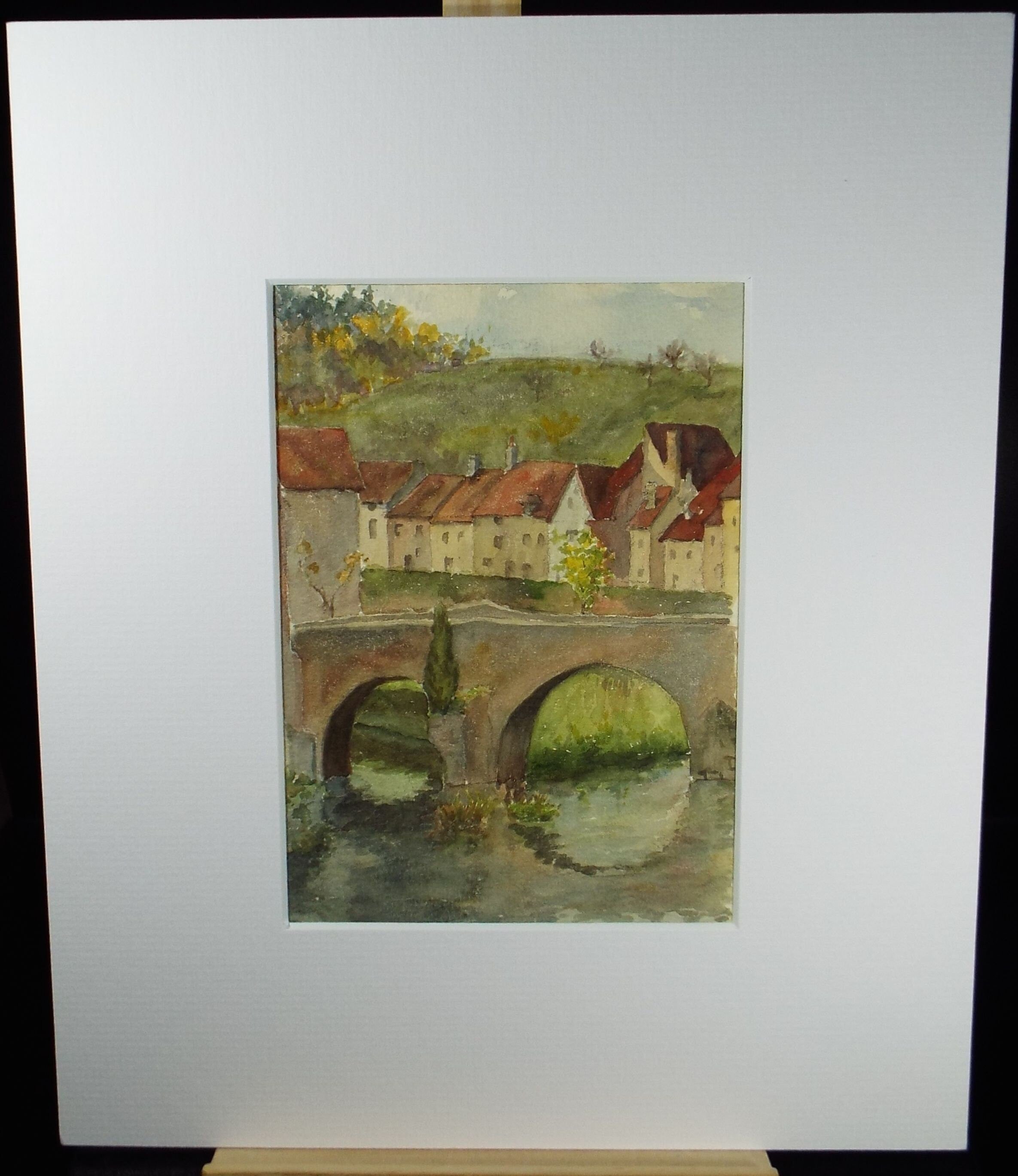 Original Watercolour, 'Street above the river', Mid 20th Century, Artist Unknown