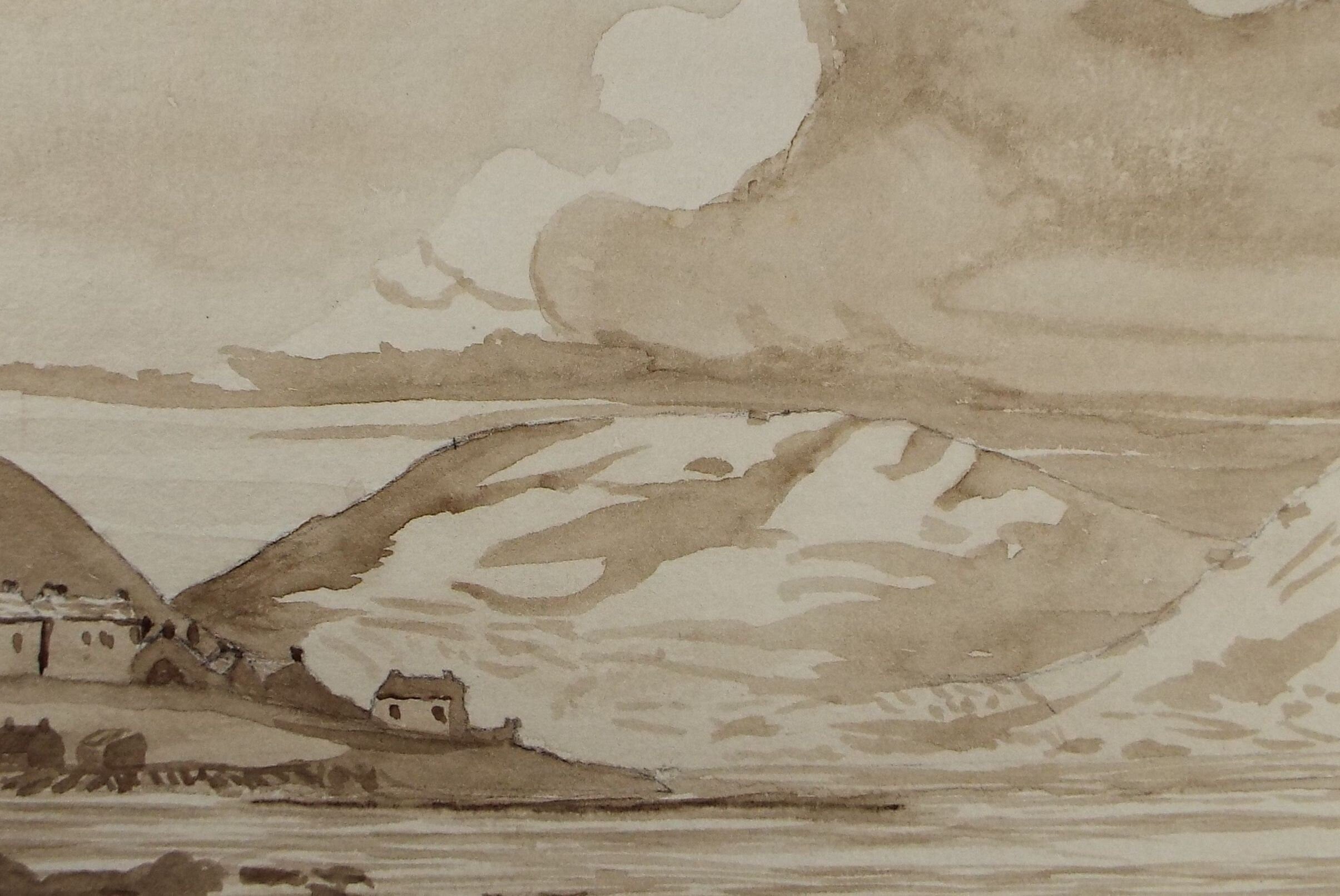 Original Watercolour, 'Coastal Village', Dated 1880, Artist unknown