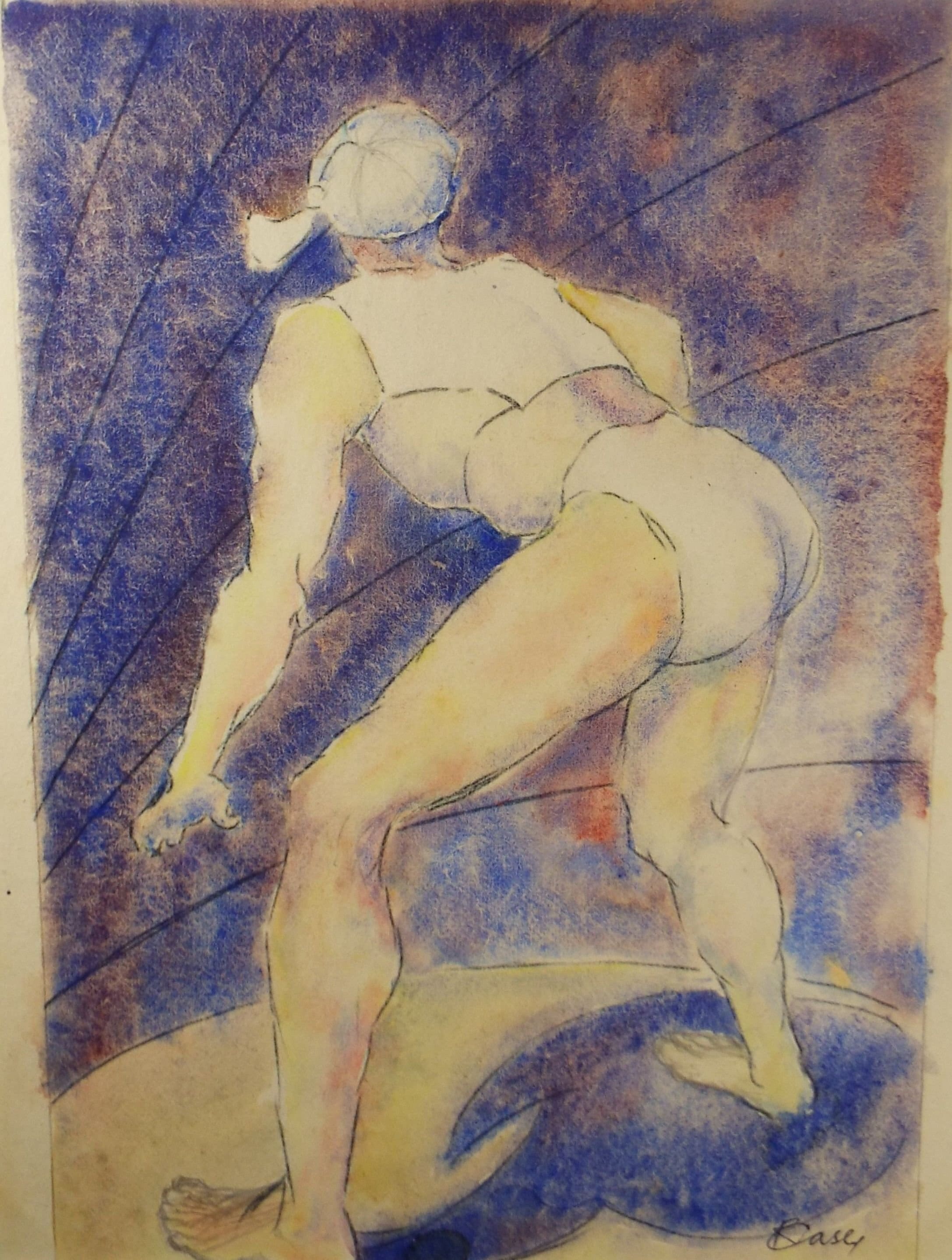 Original Watercolour, 'Crouching Figure', c1950's - Robert Case (20th Century British)