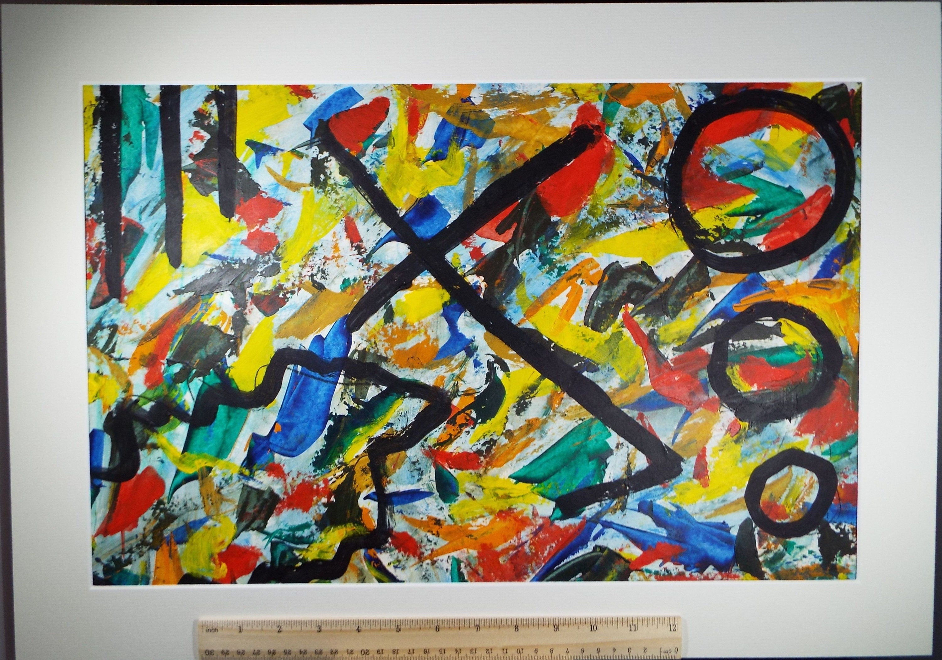 Original Acrylic on Paper, 'Colorful Abstract', Late 20th Century, Artist Unknown