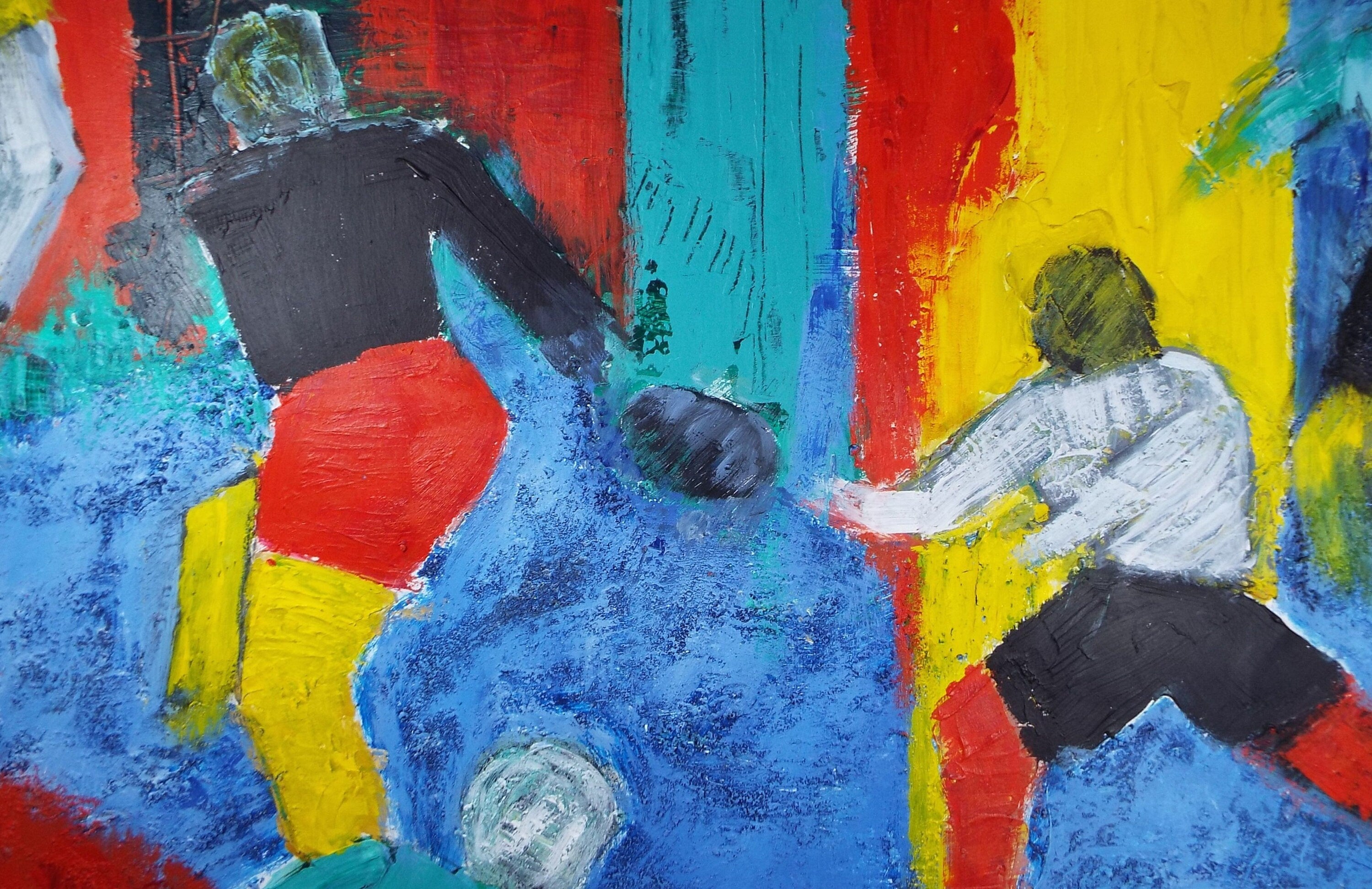 Original Acrylic on Paper, 'Rugby - Passing the Ball', Late 20th Century, Artist Unknown