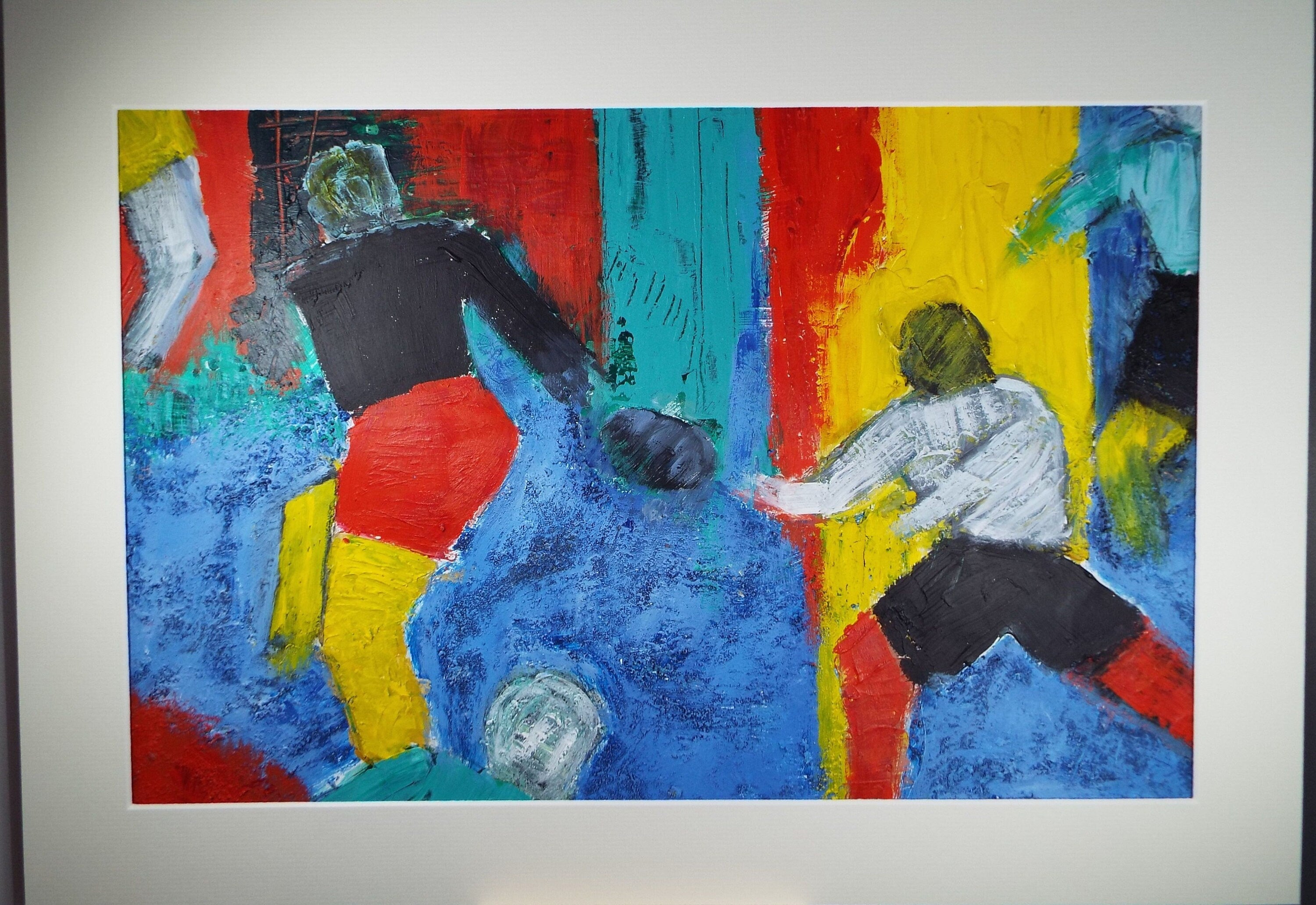 Original Acrylic on Paper, 'Rugby - Passing the Ball', Late 20th Century, Artist Unknown