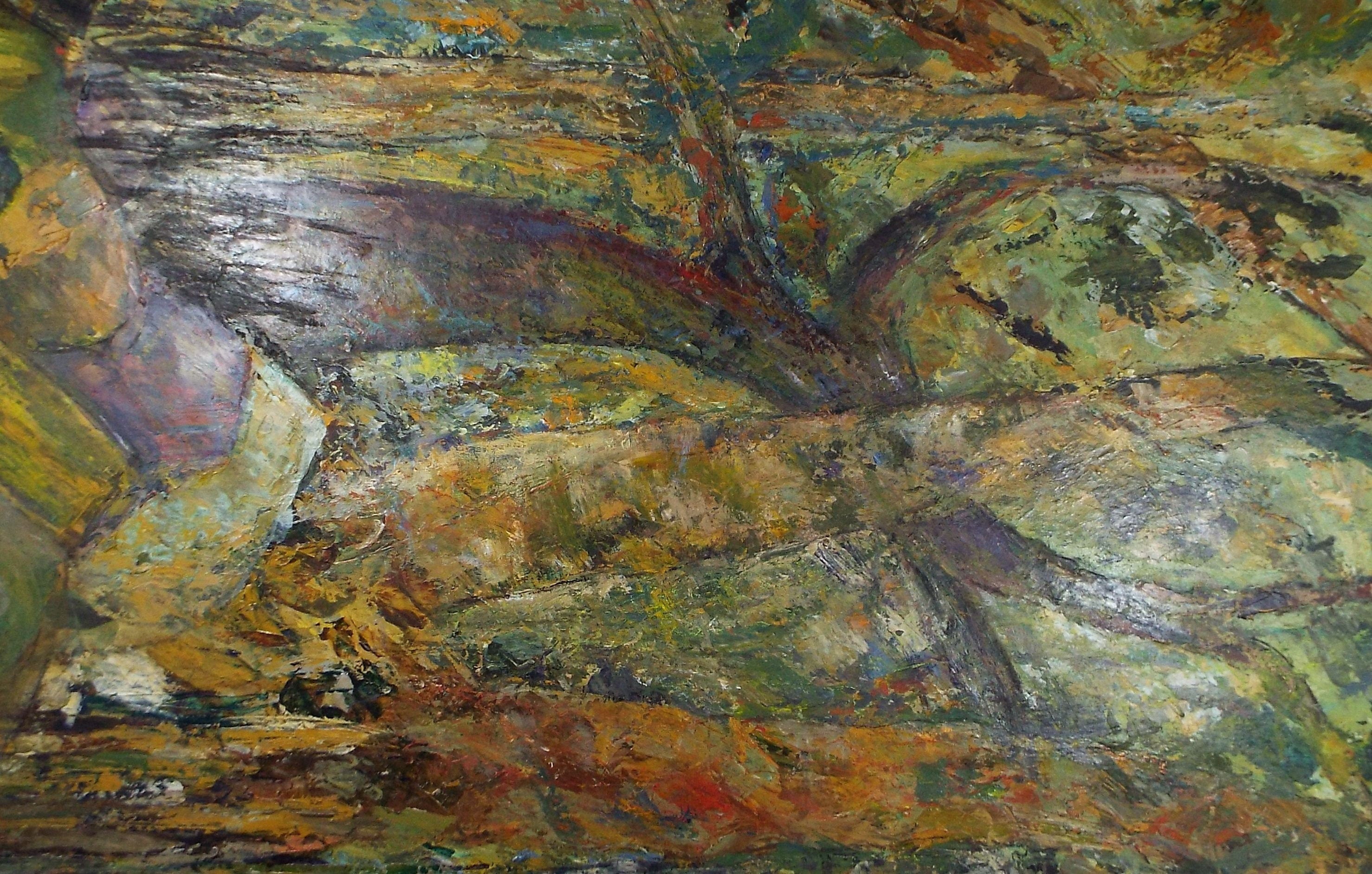 Original Acrylic on Paper, 'Abstract Landscape in Green', Late 20th Century, Artist Unknown