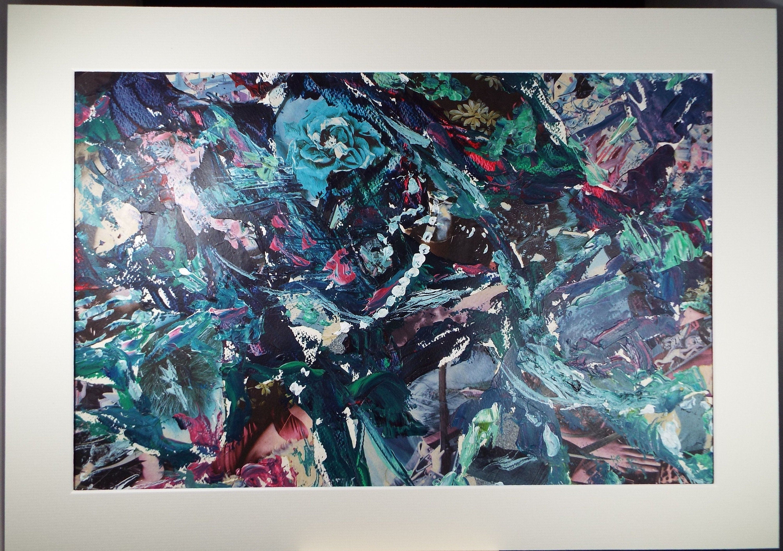 Original Acrylic on Paper, 'Turquoise Abstract', Late 20th Century, Artist Unknown