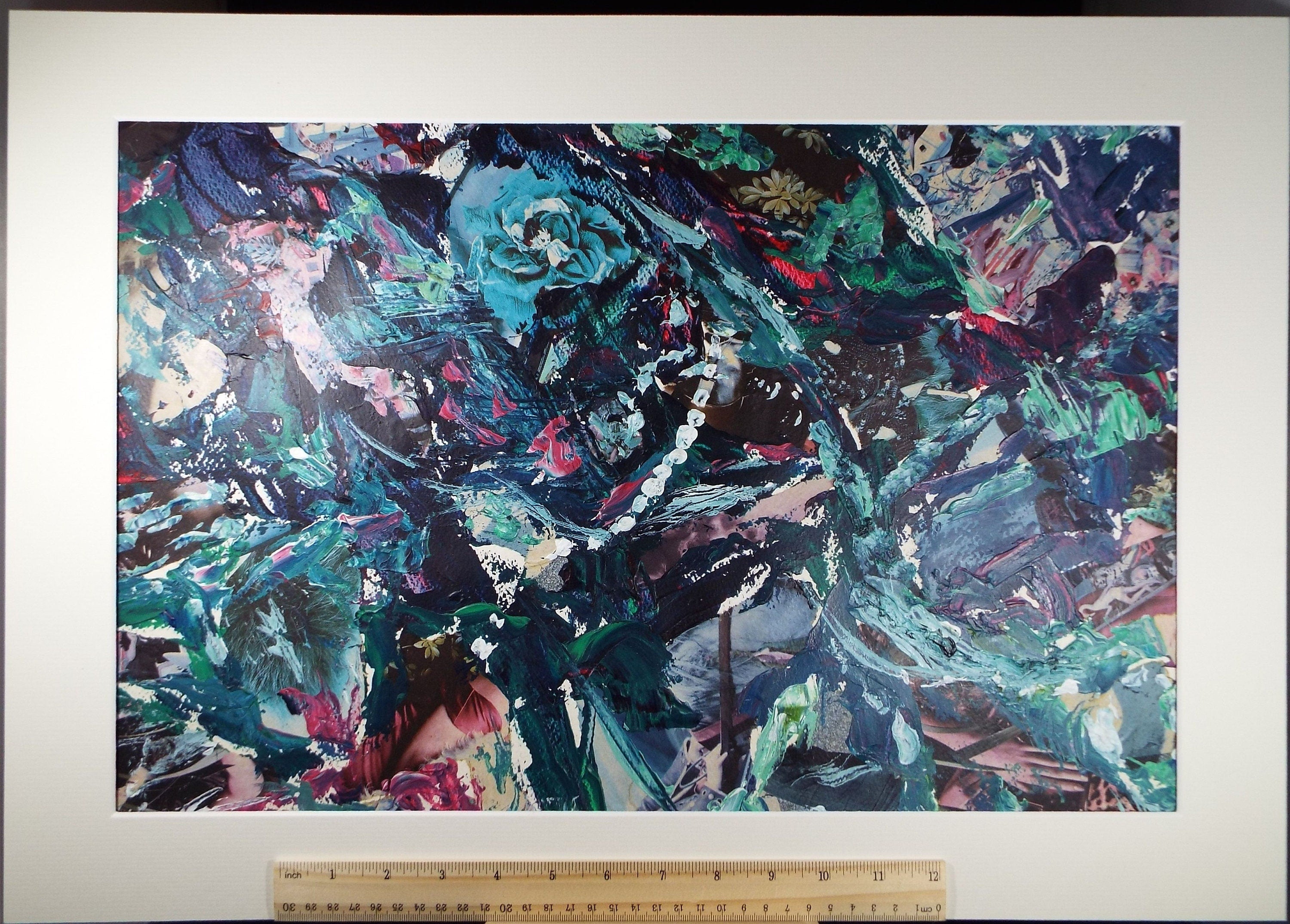 Original Acrylic on Paper, 'Turquoise Abstract', Late 20th Century, Artist Unknown