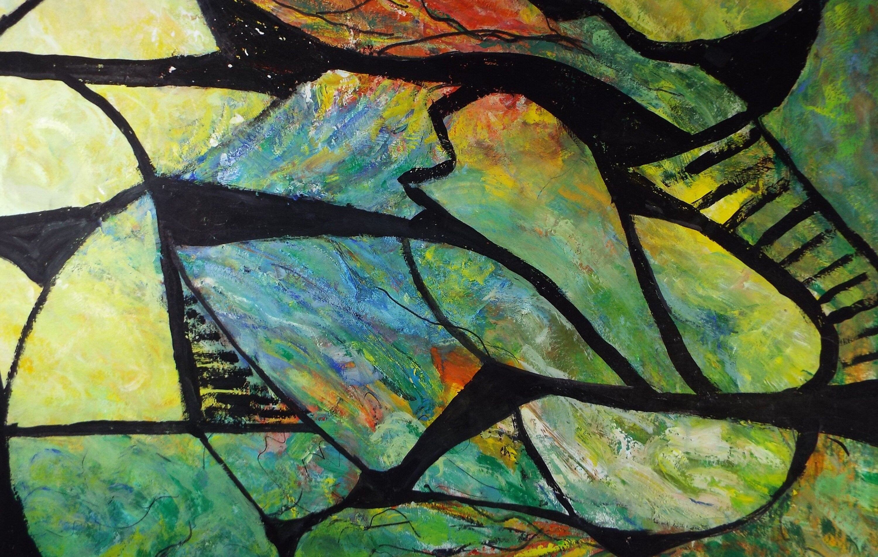 Original Acrylic on Paper, 'Leaf Abstracts', Late 20th Century, Artist Unknown