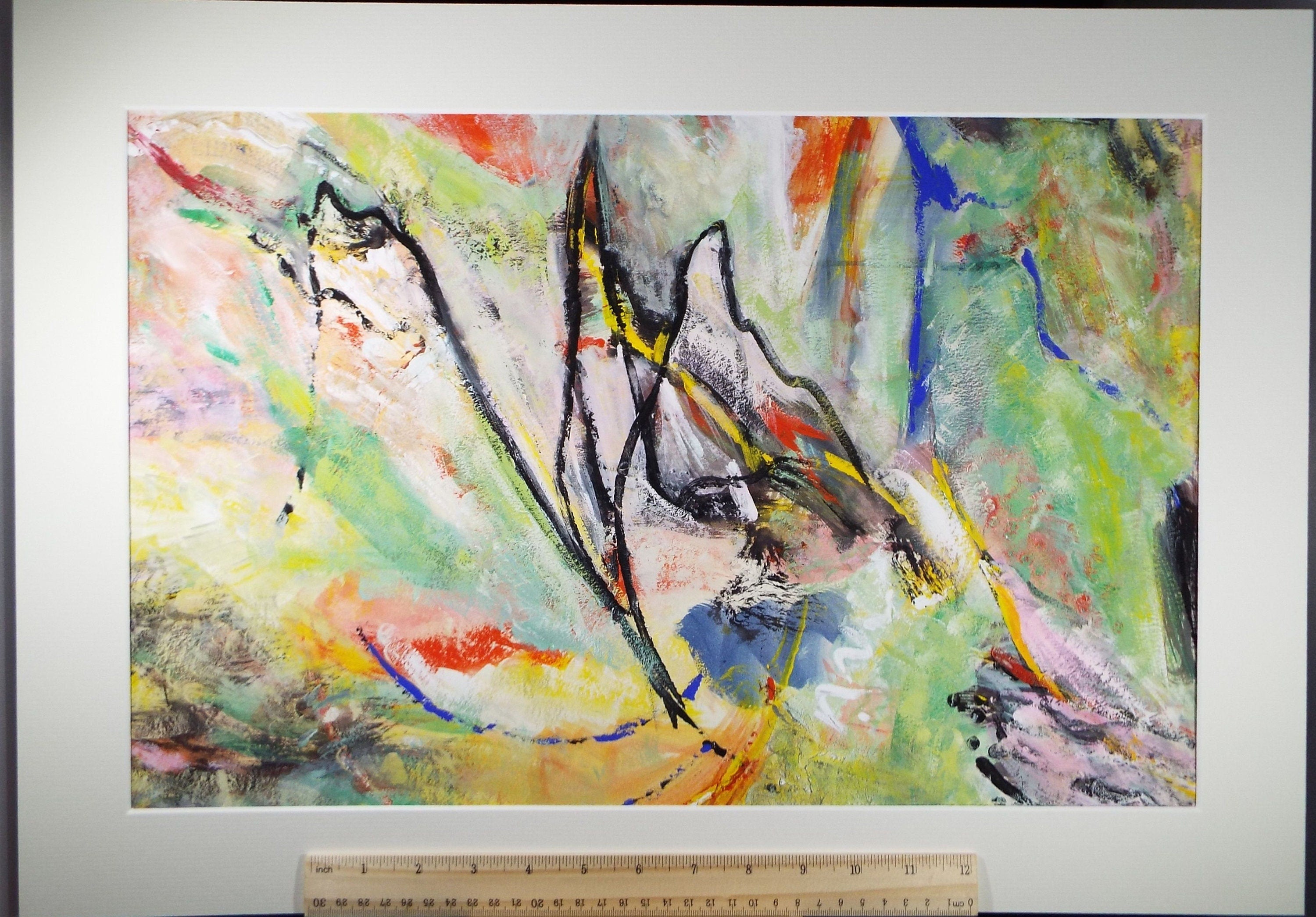 Original Acrylic on Paper, 'Multicolour Abstract', Late 20th Century, Artist Unknown