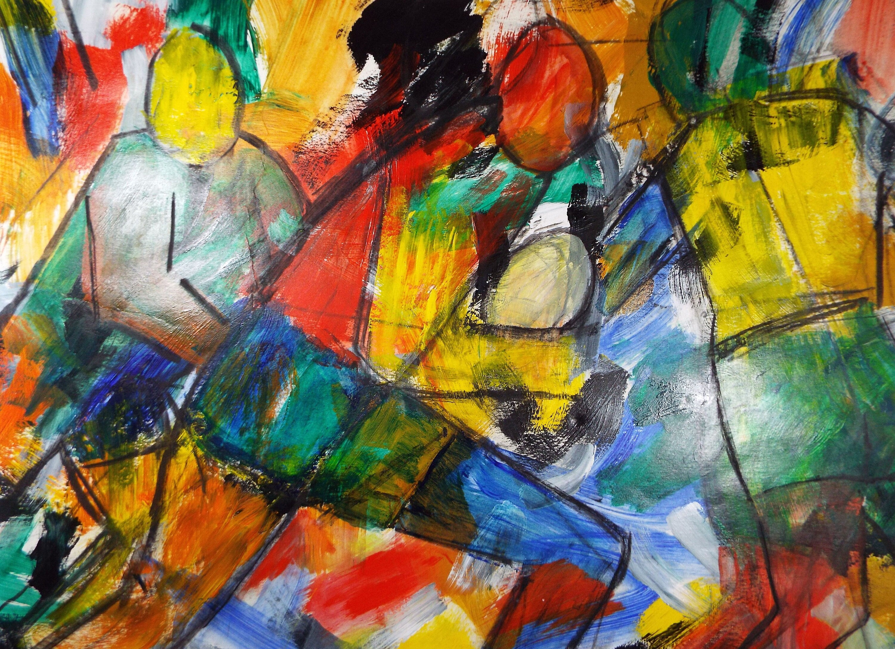 Original Acrylic on Paper, 'Rucking & Mauling', Late 20th Century, Artist Unknown