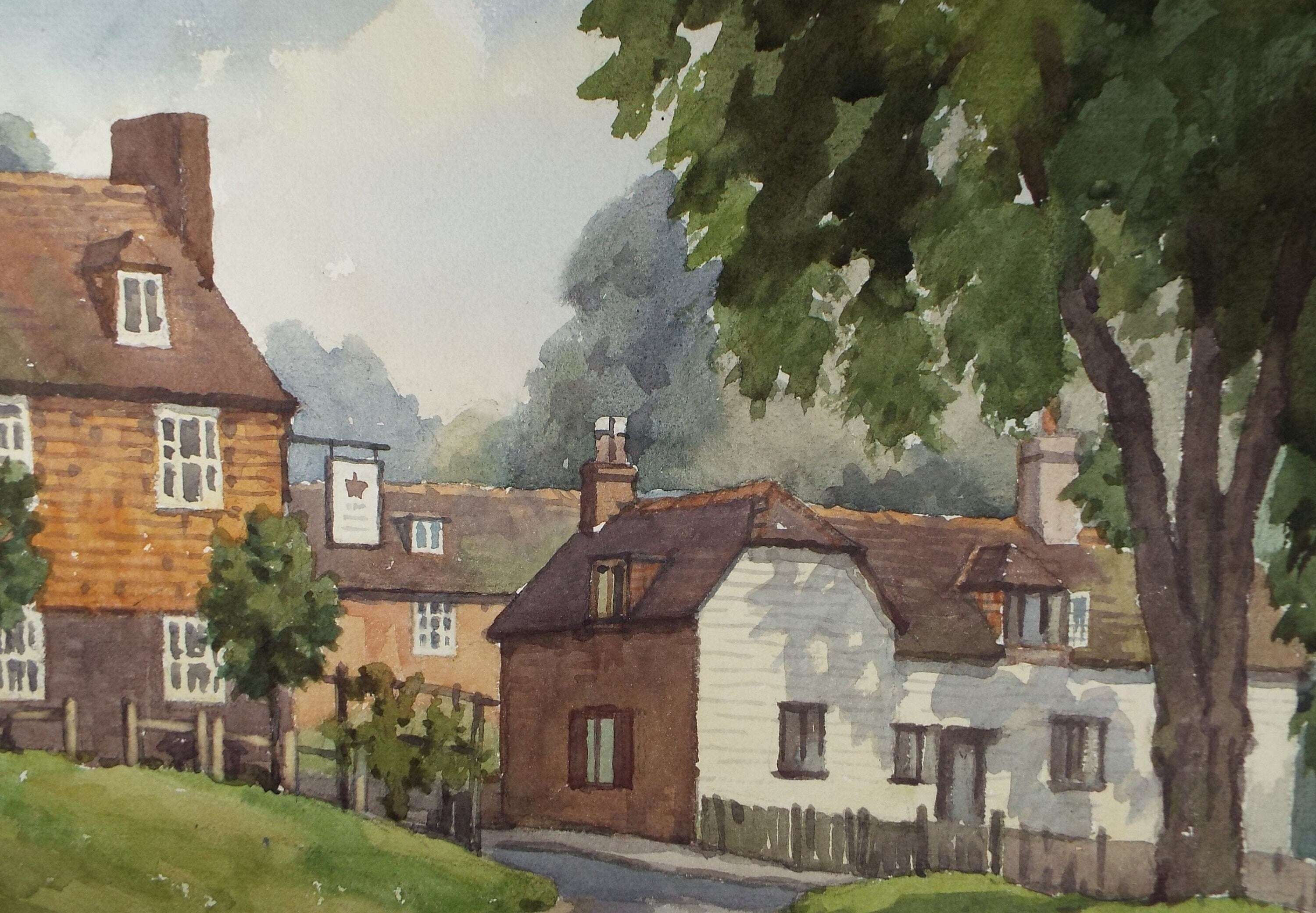 Original Watercolour on Paper, 'Susssex Village', Edward Albert Hickling (1913-1998), Circa 1950's