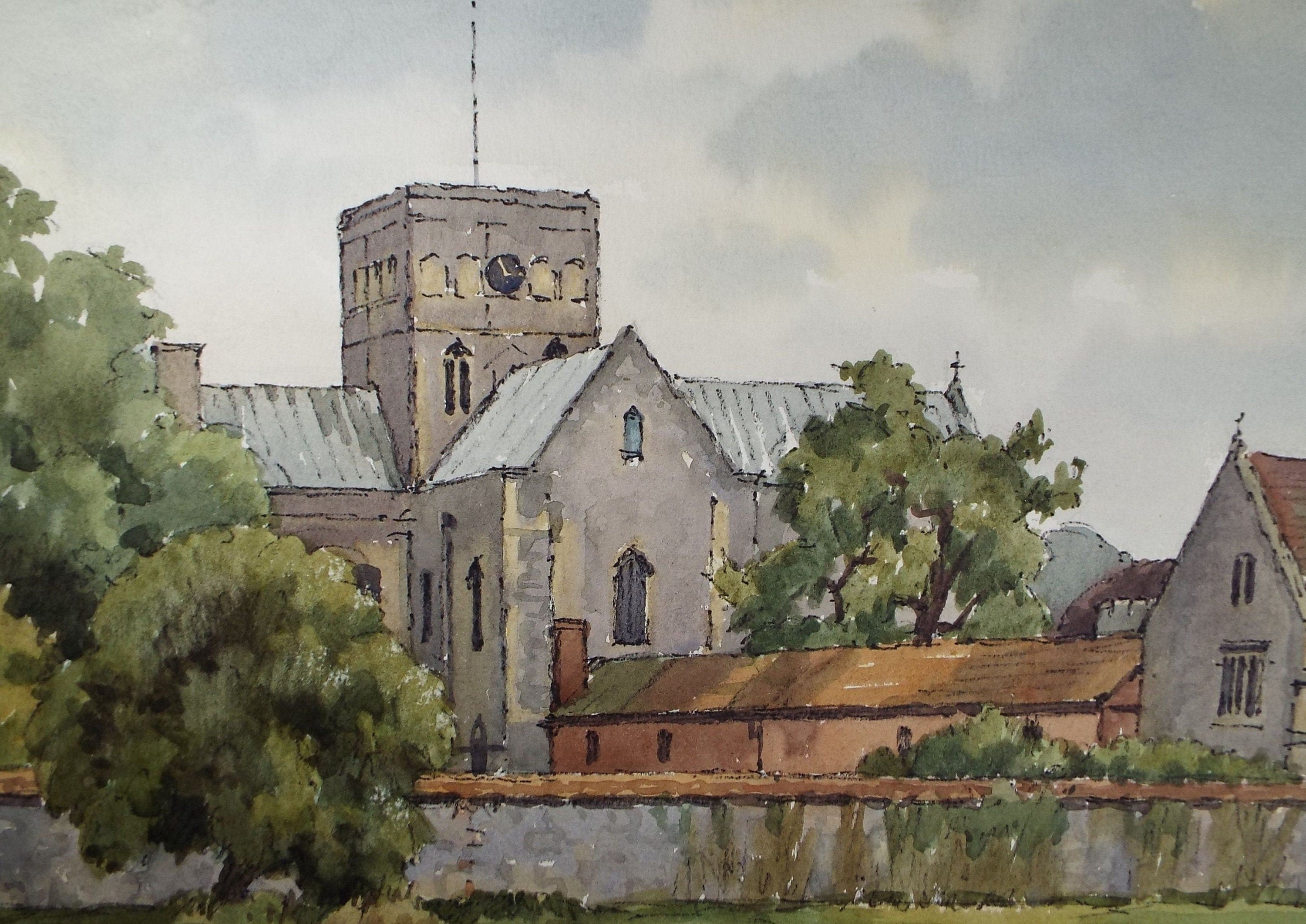Original Watercolour on Paper, 'Abbey Buildings' Edward Albert Hickling (1913-1998), Circa 1950's