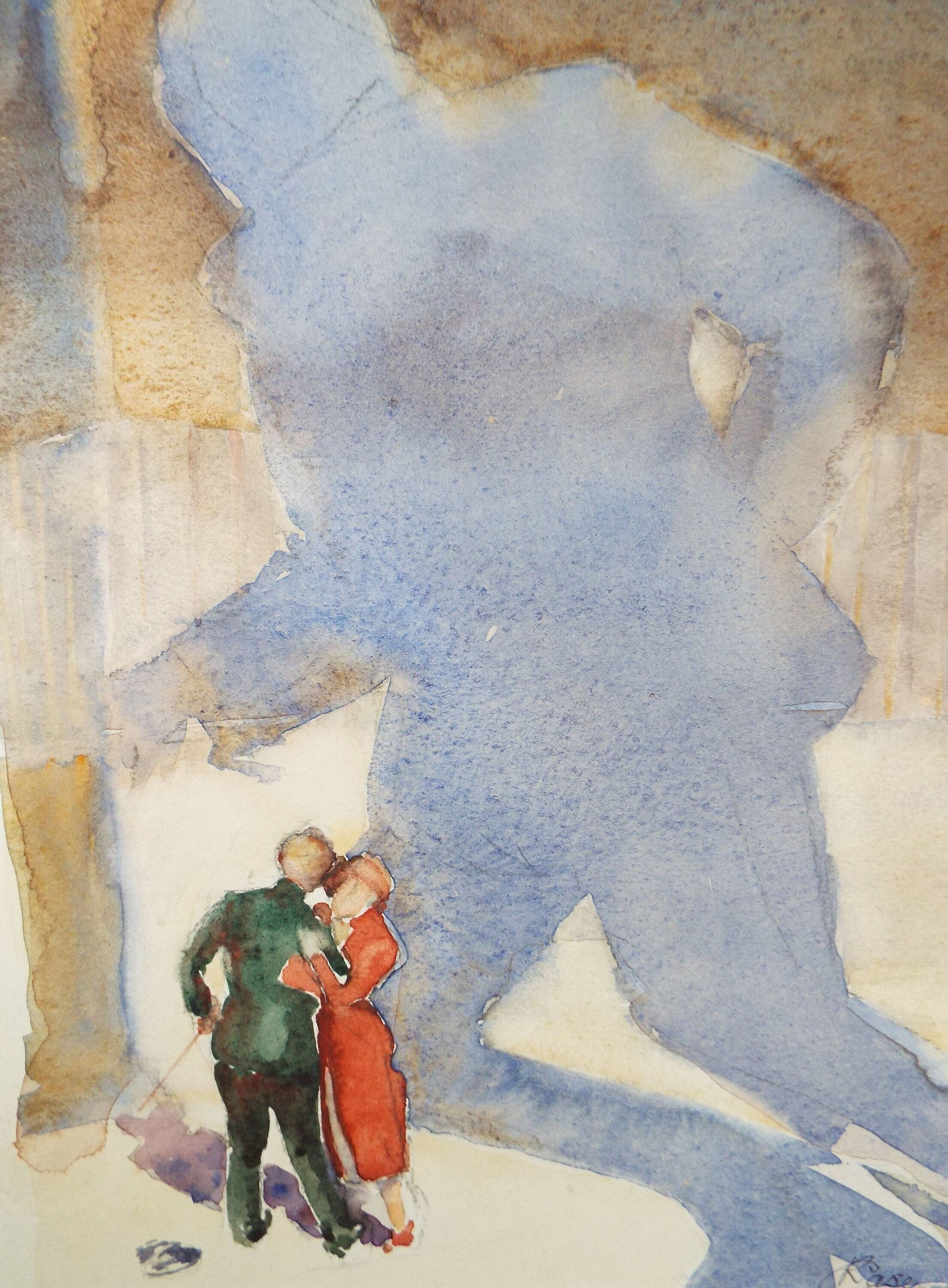 Original Watercolour, 'Figures with an ominous shadow', c1950's - Robert Case (20th Century British)