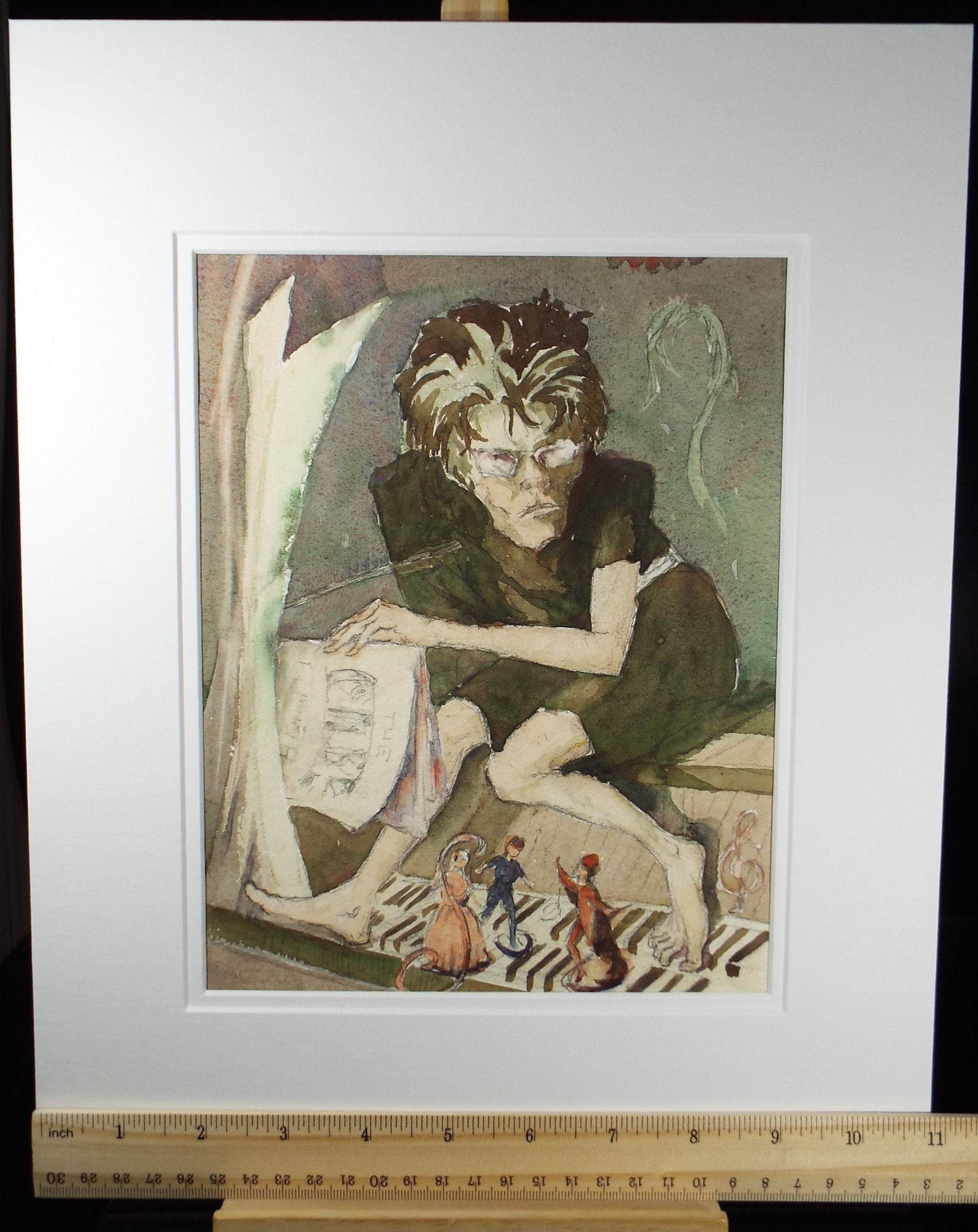 Original Watercolour, 'Surrealist Piano Teacher', c1950's - Robert Case (20th Century British)