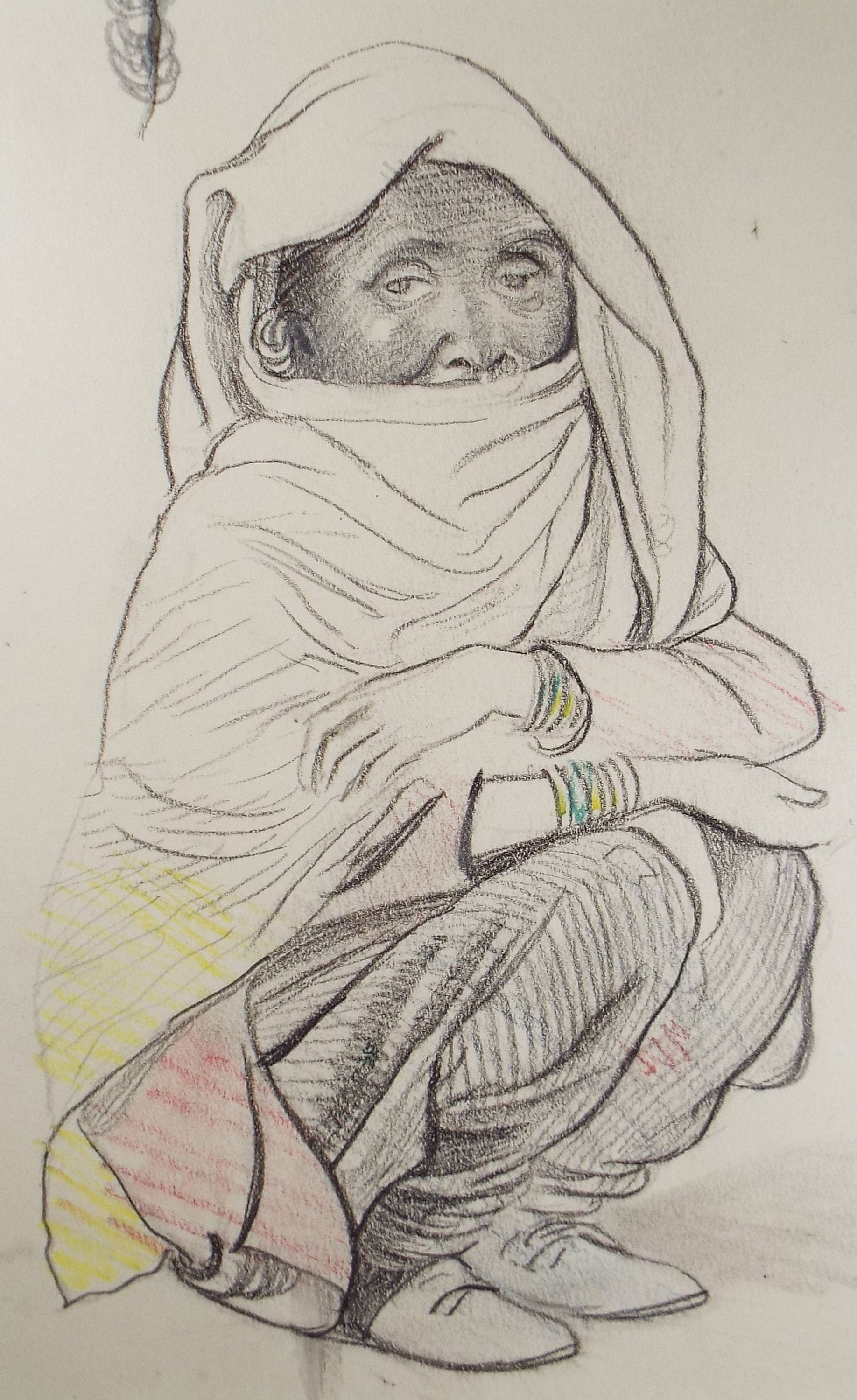 Original pencil sketch, 'Study of an Indian Woman - seated', Susan Beatrice Pearce (1878-1980), Circa 1920