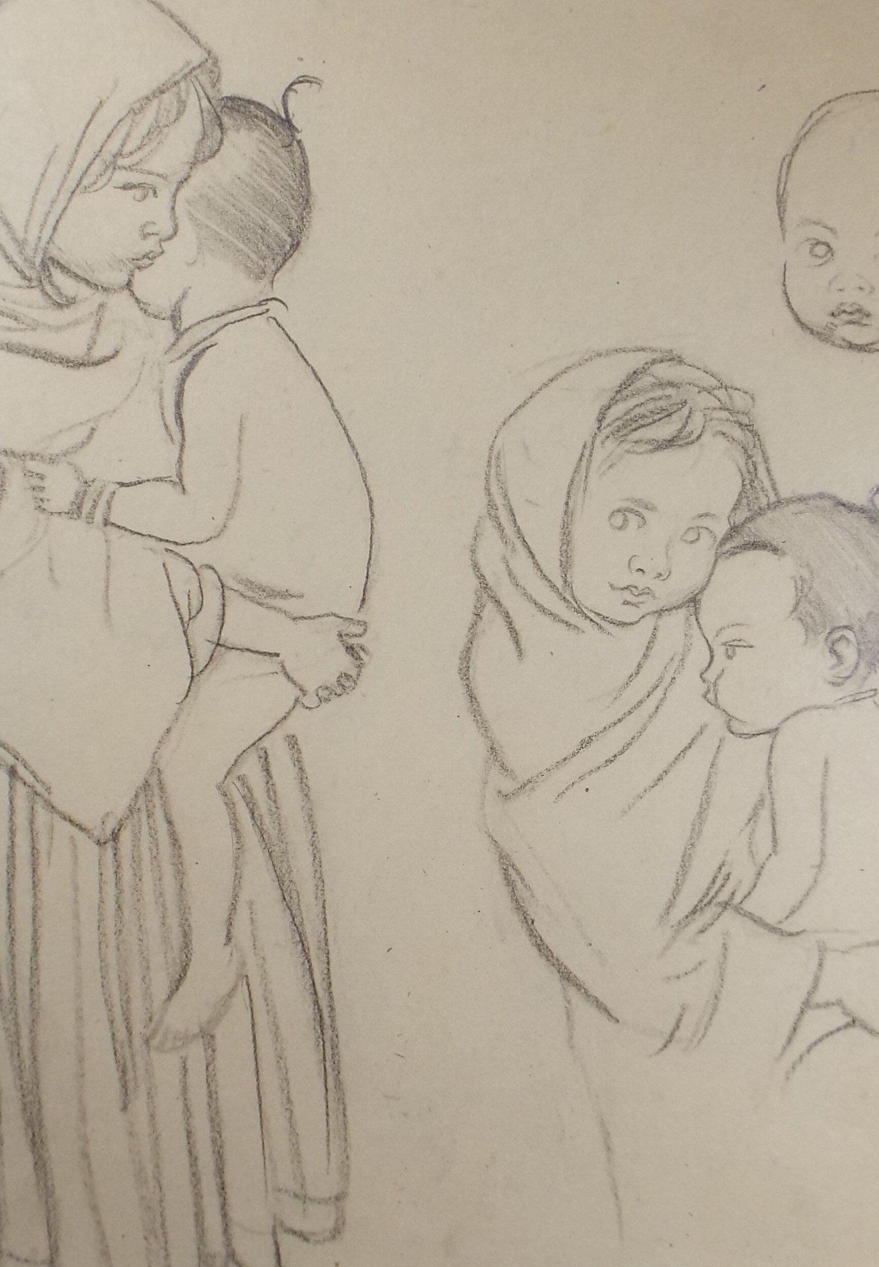 Original pencil sketch, 'Woman and Child Study', Susan Beatrice Pearce (1878-1980), Circa 1920