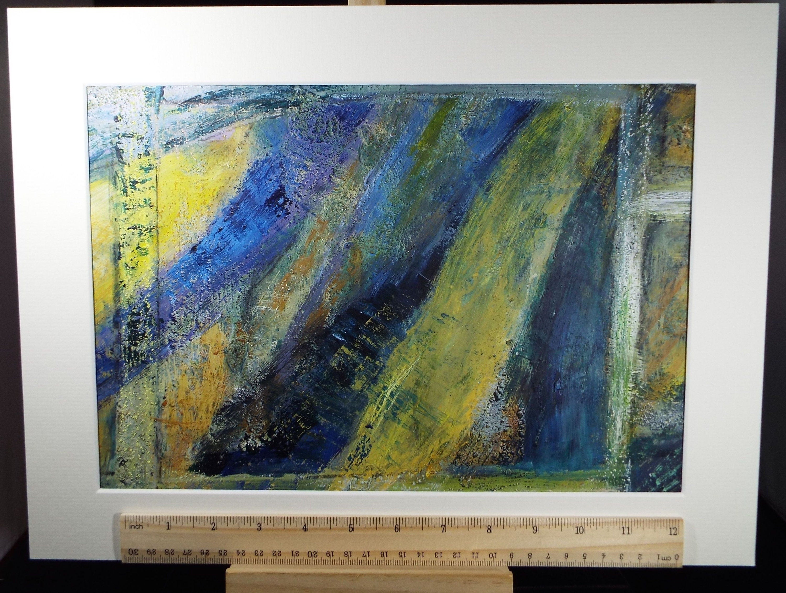 Original Acrylic on Paper, 'Blue And Green Abstract', Late 20th Century, Artist Unknown