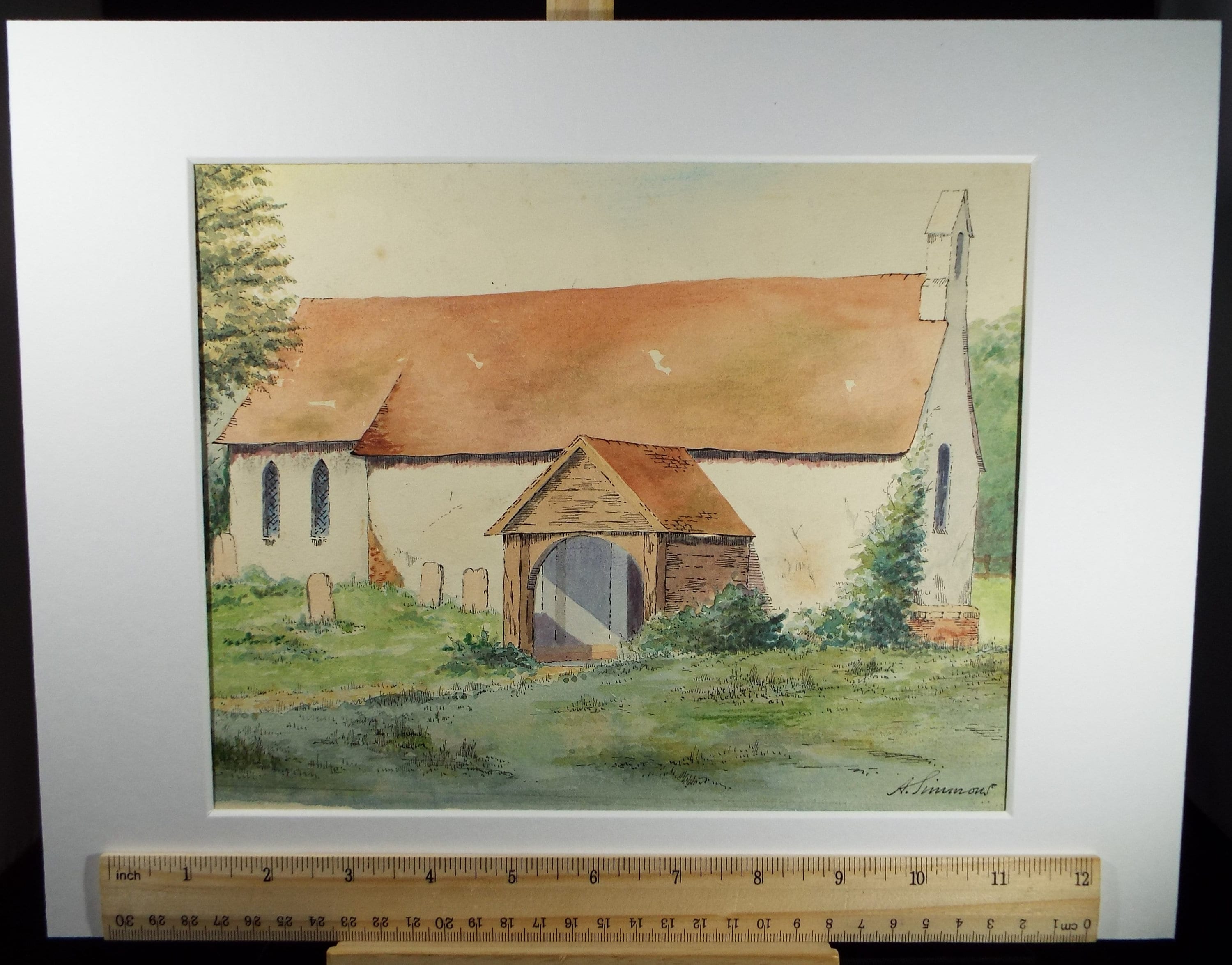 Original Watercolour,'Diddling Church, near Midhurst' , Circa 1950's, A Simmons
