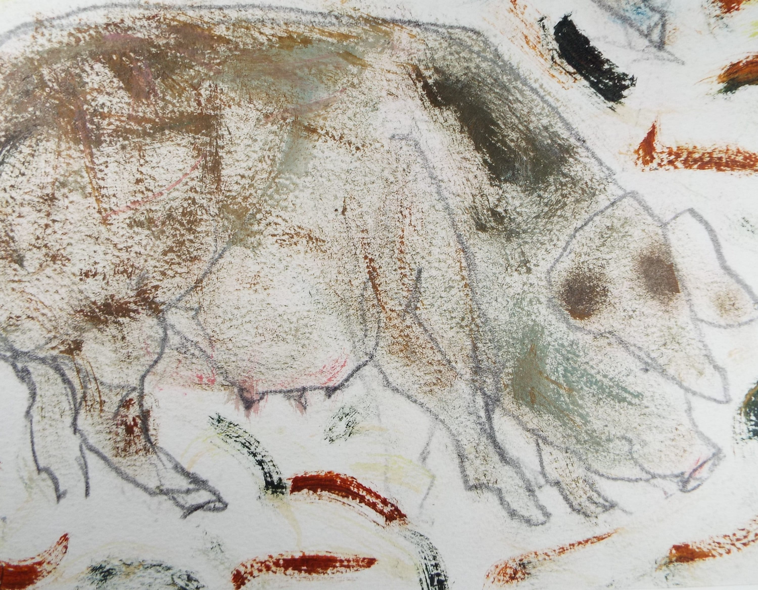 Barbara Karn (b1949), Original Gouache & pencil ,'Pregnant Sow', Circa 2000