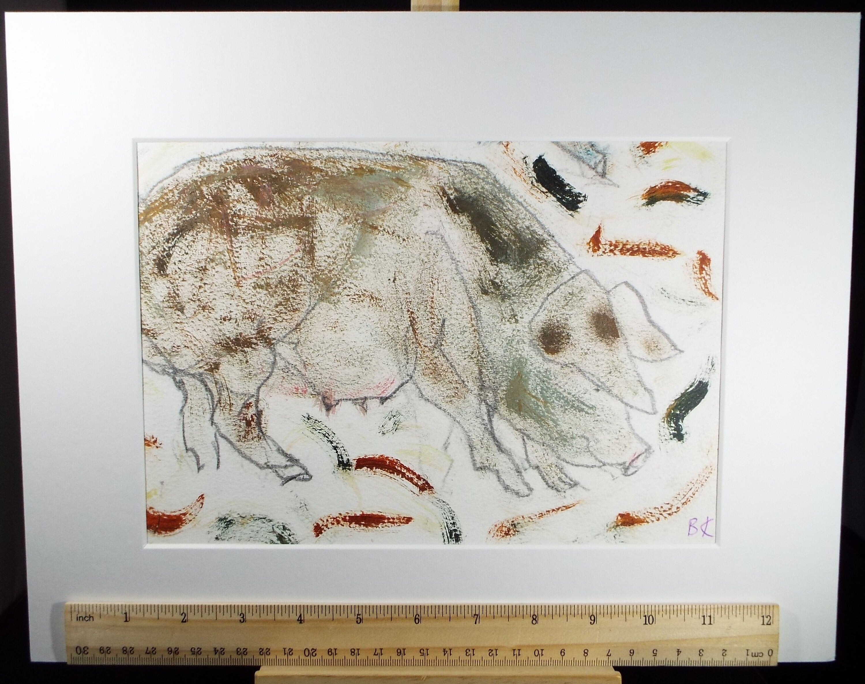 Barbara Karn (b1949), Original Gouache & pencil ,'Pregnant Sow', Circa 2000