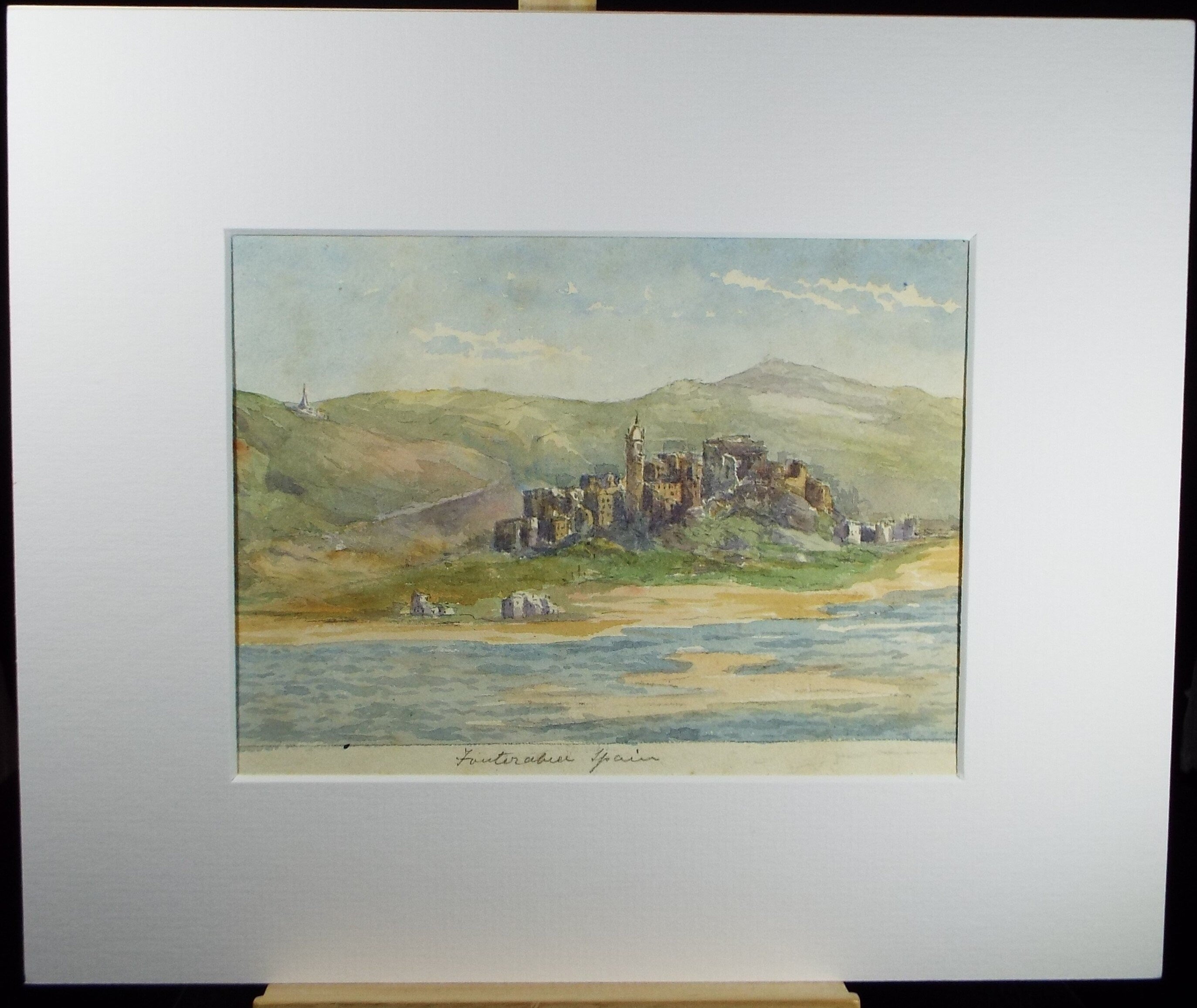 Original Watercolour , 'Waterside Town - Spain', Late 19th Century, Unknown artist