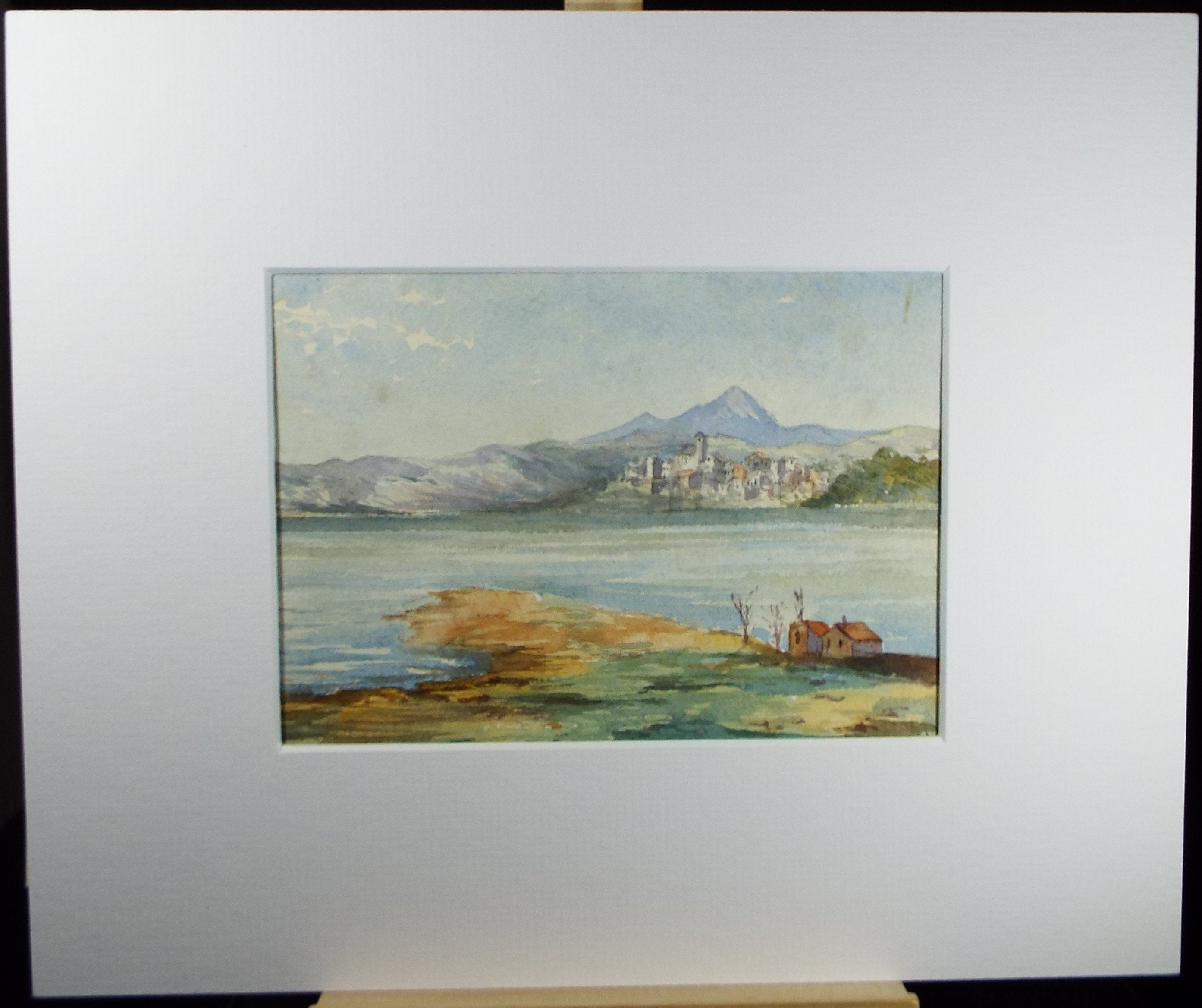 Original Watercolour , 'Waterside Town - Spain', Late 19th Century, Unknown artist