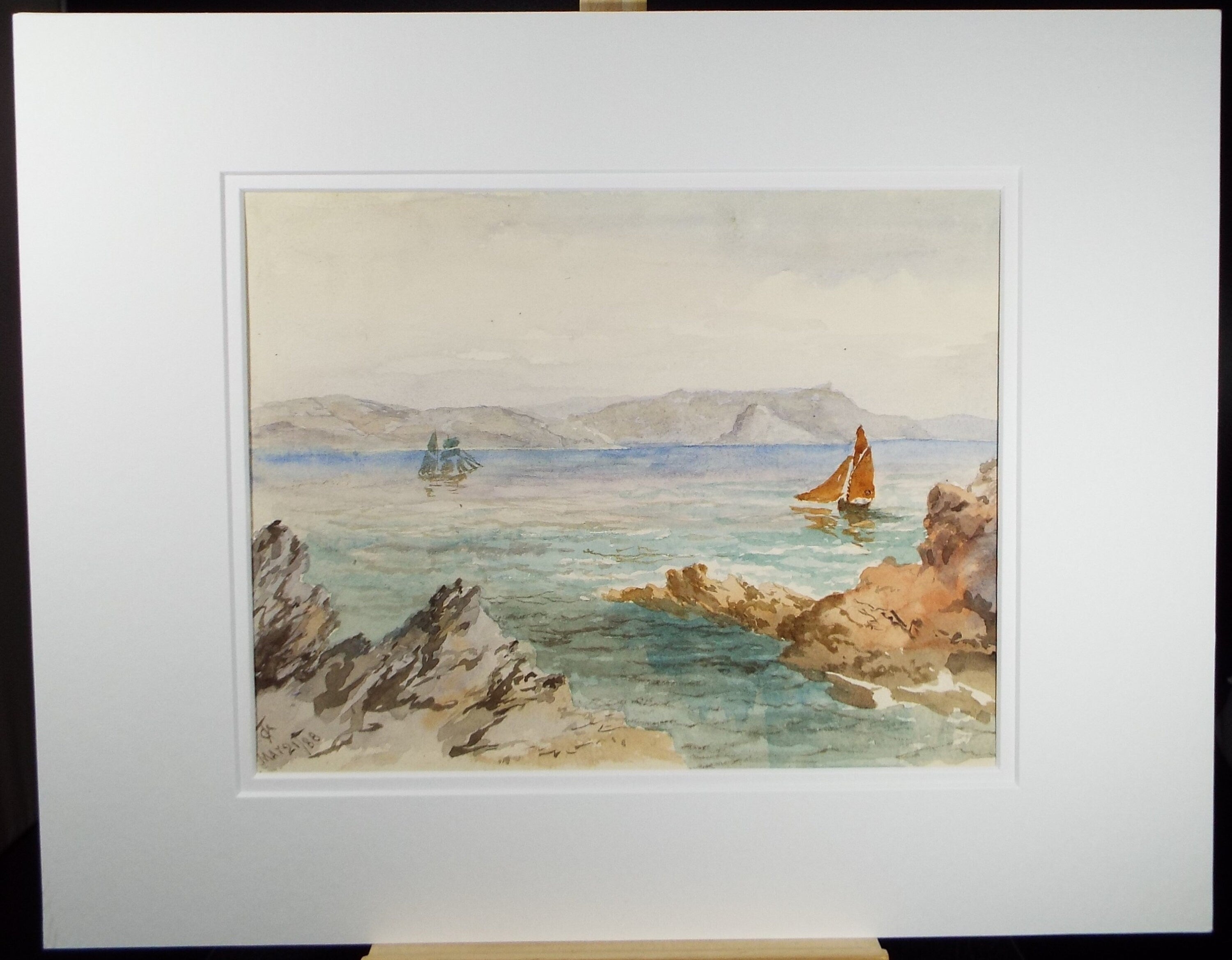 Original Watercolour, 'Sailing off the Coast', Dated 1888, Monogram TCF