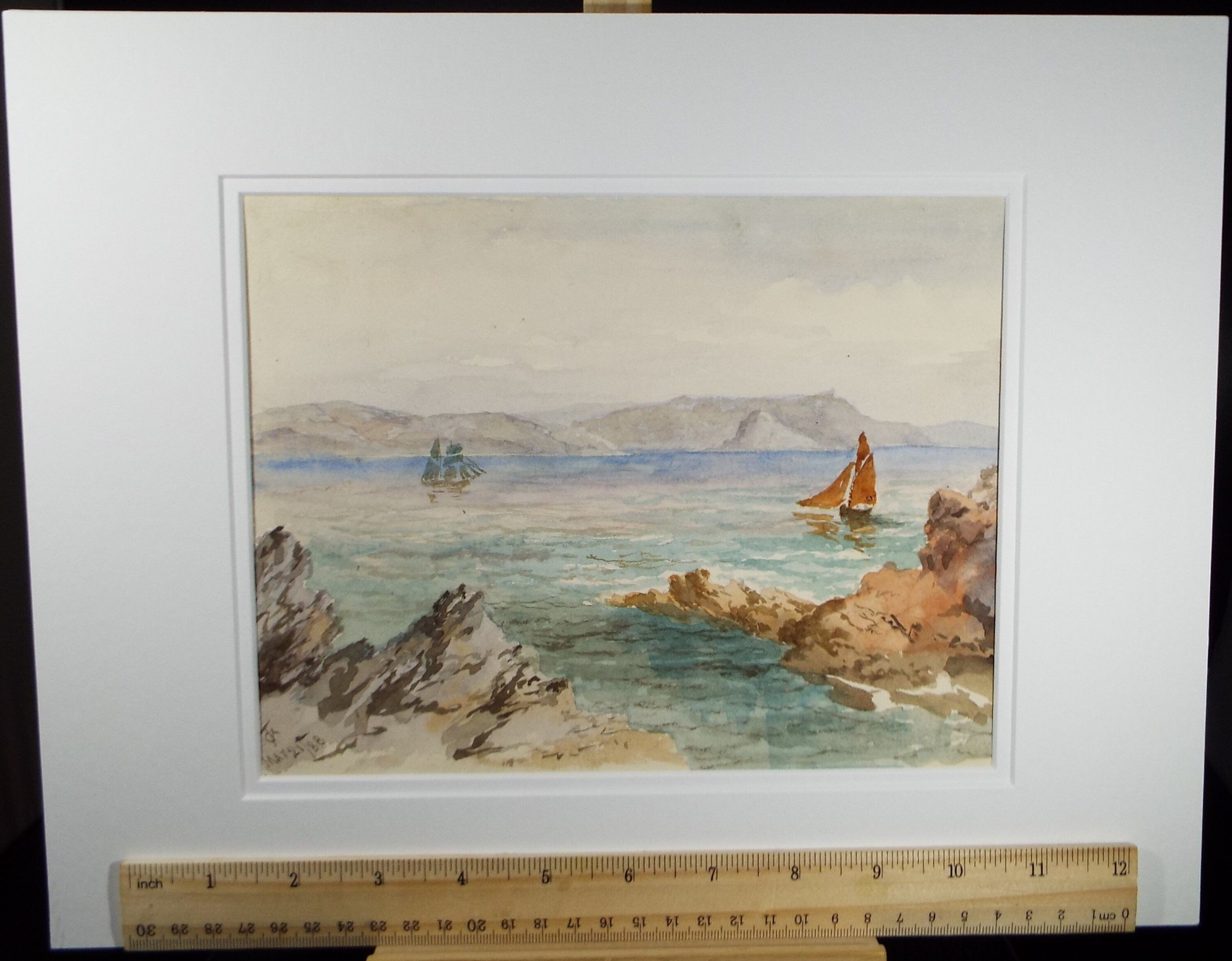 Original Watercolour, 'Sailing off the Coast', Dated 1888, Monogram TCF