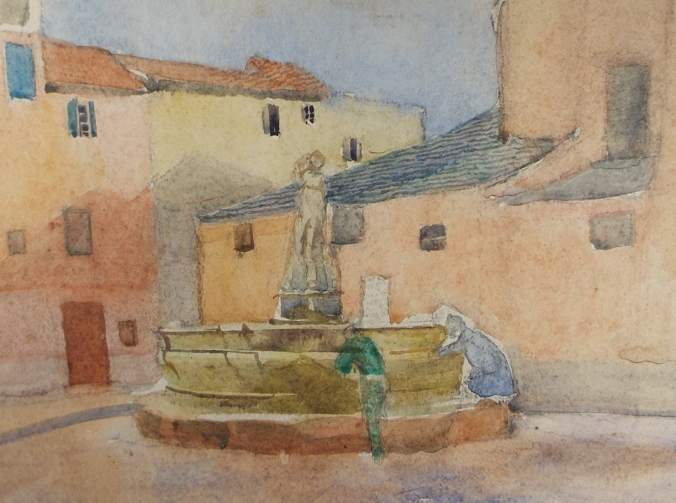 Original Watercolour, 'Two figures at a fountain', Susan Beatrice Pearce (1878-1980), Circa 1920