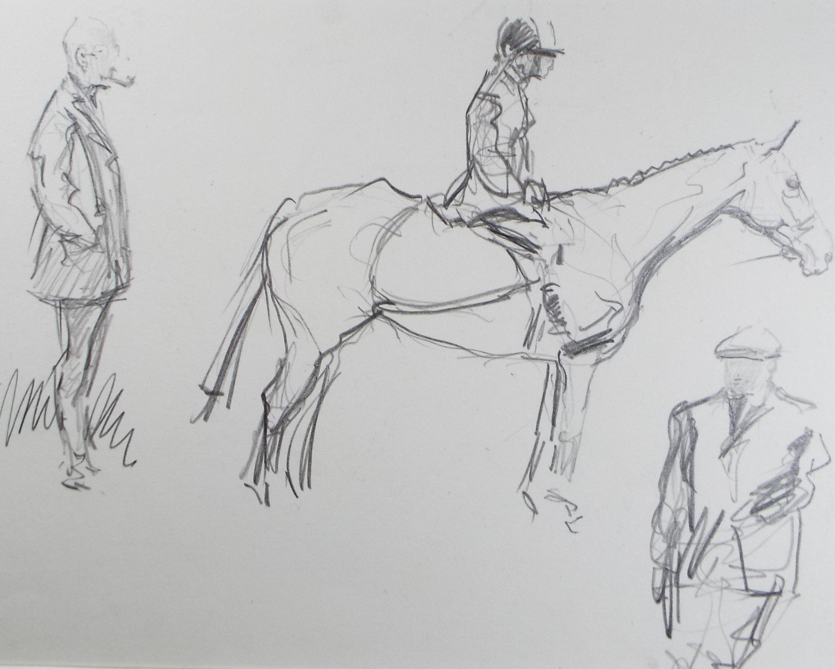 Original Pencil Sketch, Michael Lyne (1912-1989), 'Hunter with Figures', Mid 20th Century