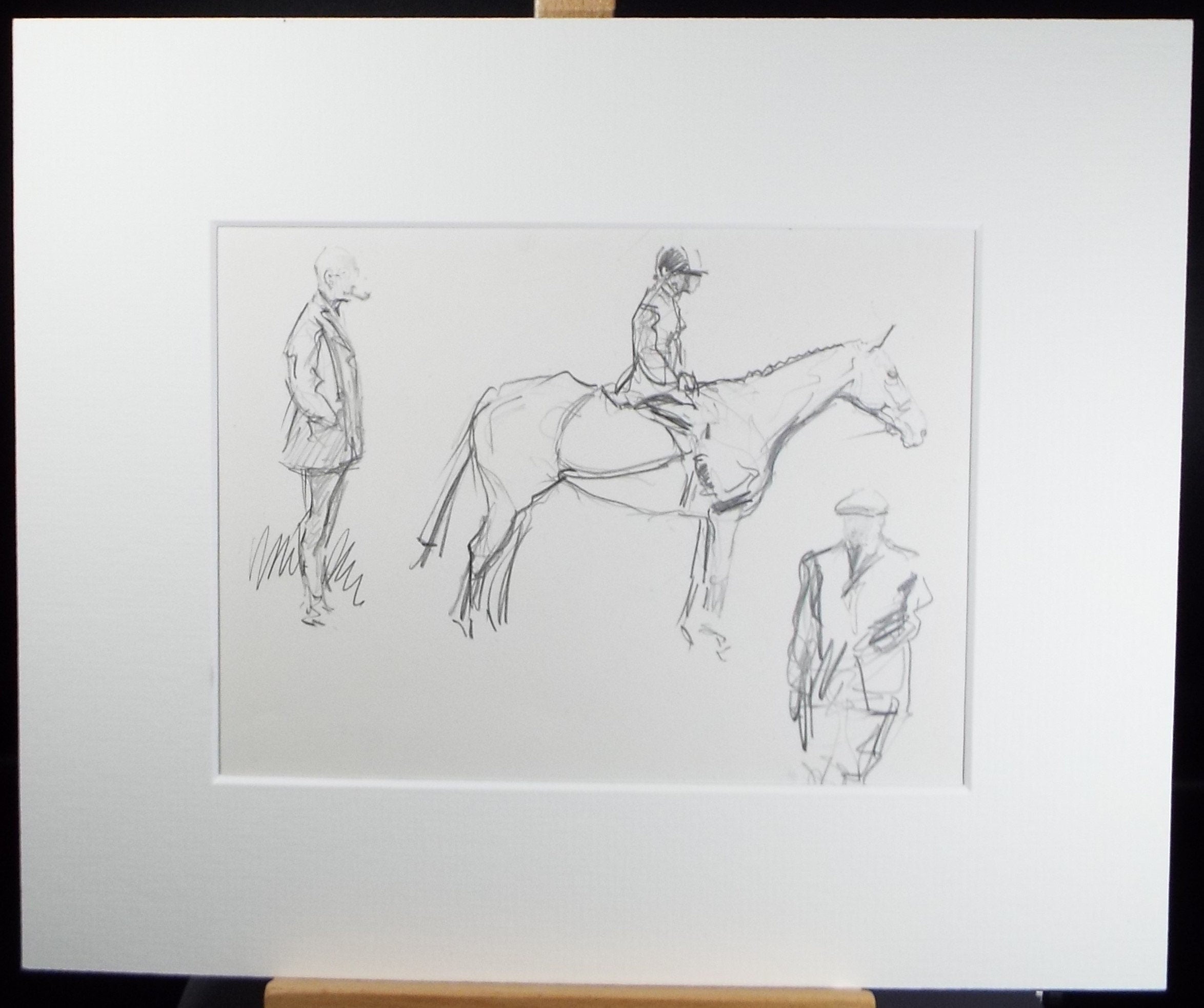 Original Pencil Sketch, Michael Lyne (1912-1989), 'Hunter with Figures', Mid 20th Century