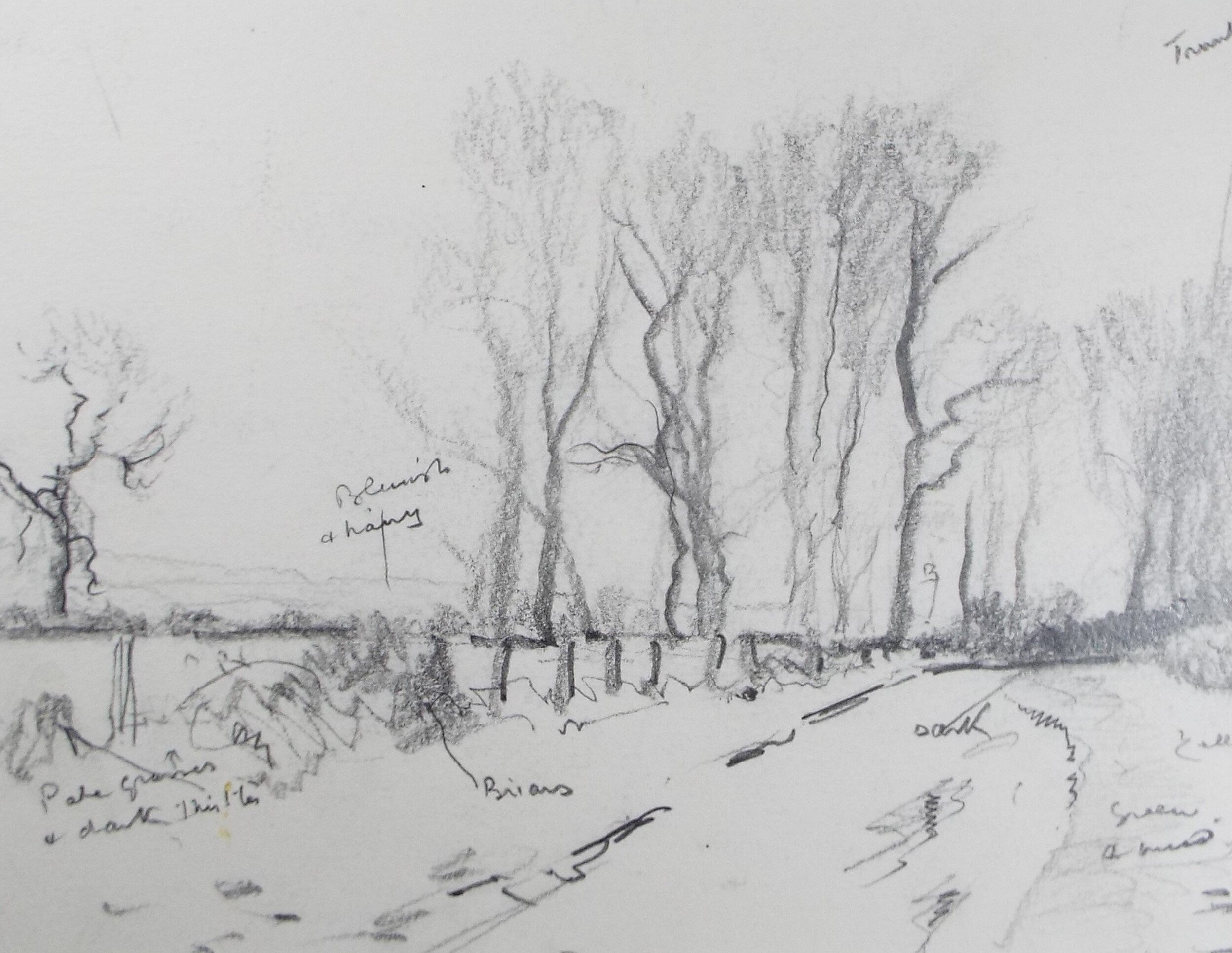 Original Pencil Sketch, Michael Lyne (1912-1989), 'Track with Elm Trees', Mid 20th Century