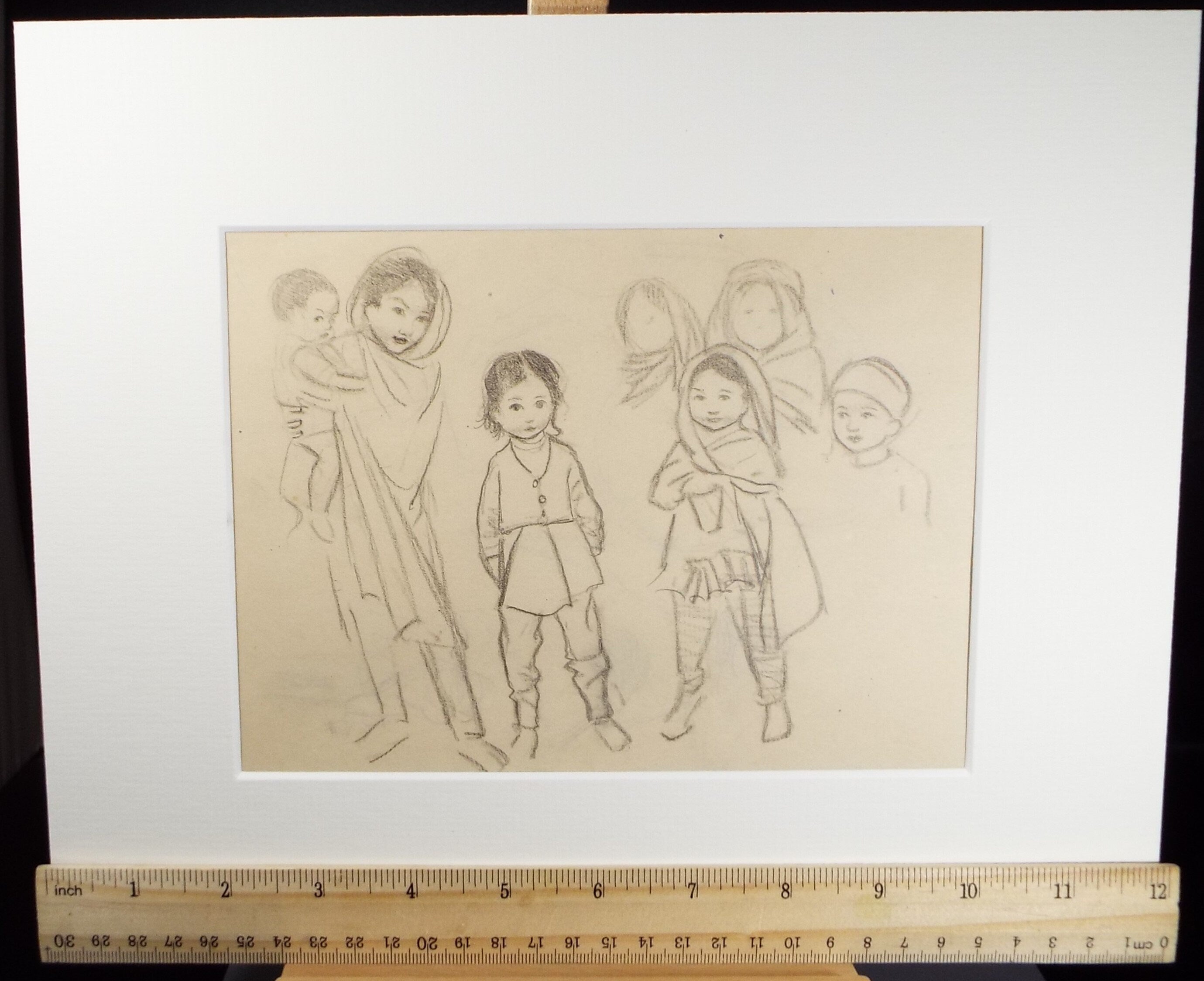 Original pencil sketch, 'Studies of Indian Children', Susan Beatrice Pearce (1878-1980), Circa 1920