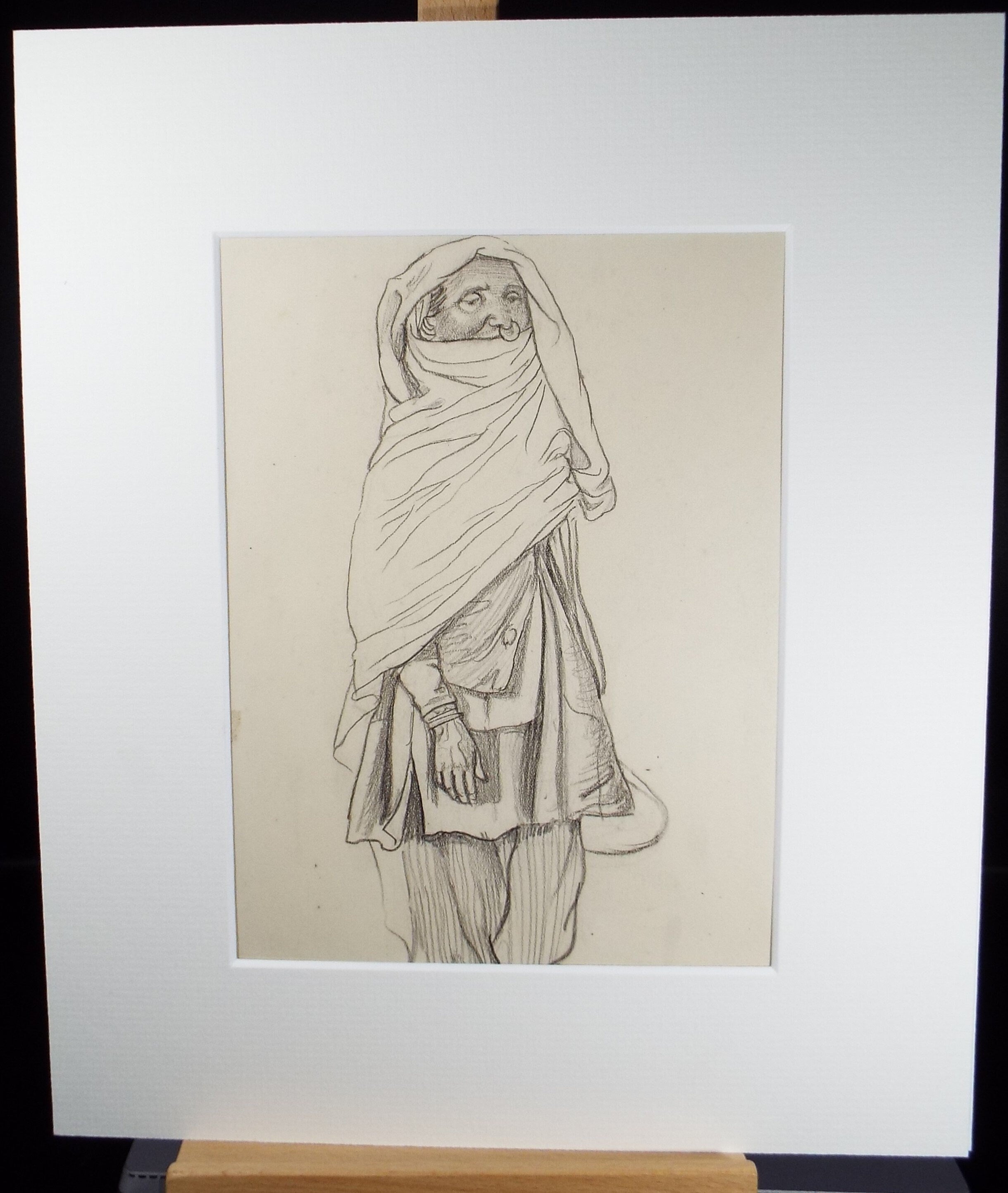 Original pencil sketch, 'Study of an Indian Woman - standing', Susan Beatrice Pearce (1878-1980), Circa 1920