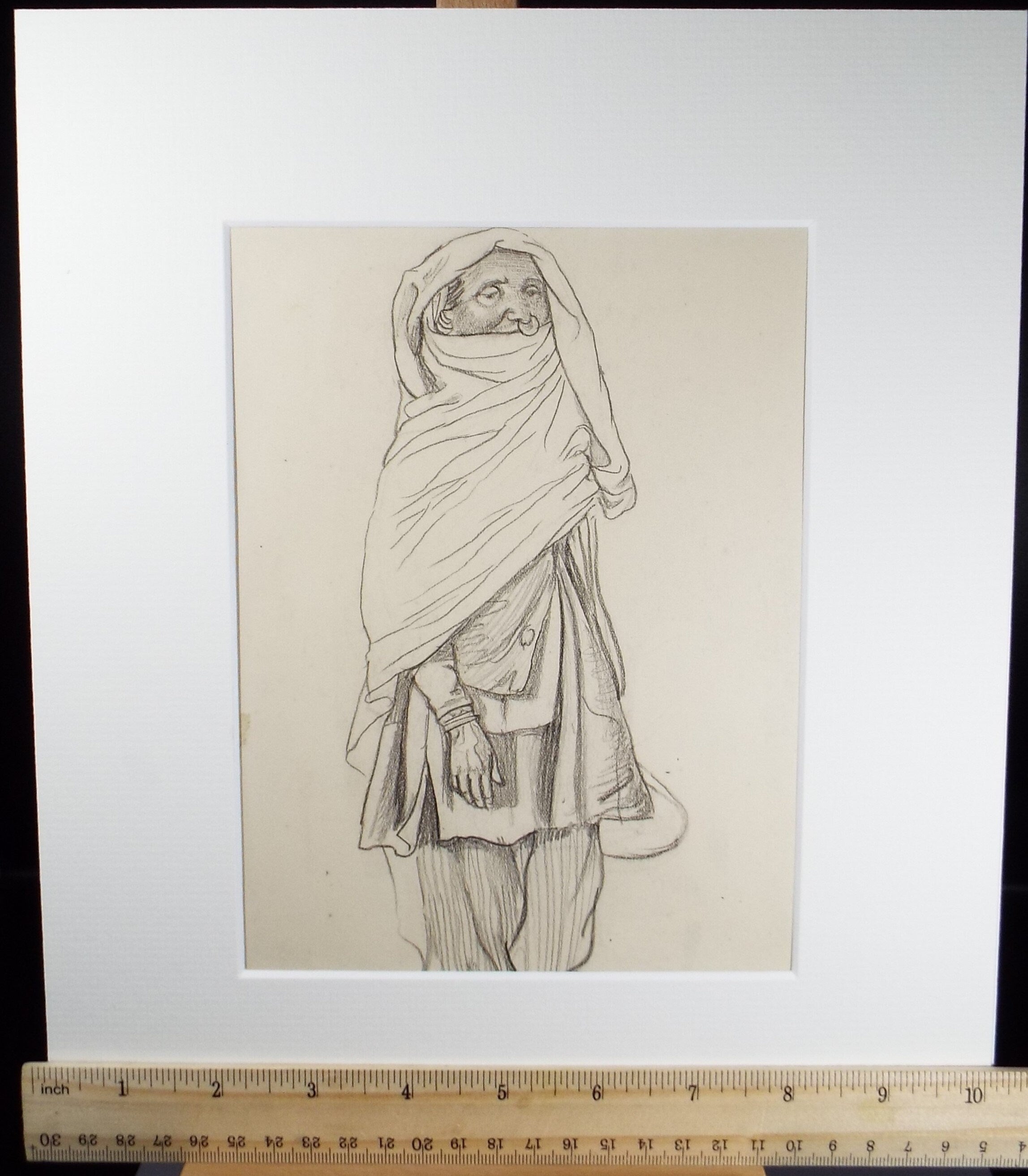 Original pencil sketch, 'Study of an Indian Woman - standing', Susan Beatrice Pearce (1878-1980), Circa 1920