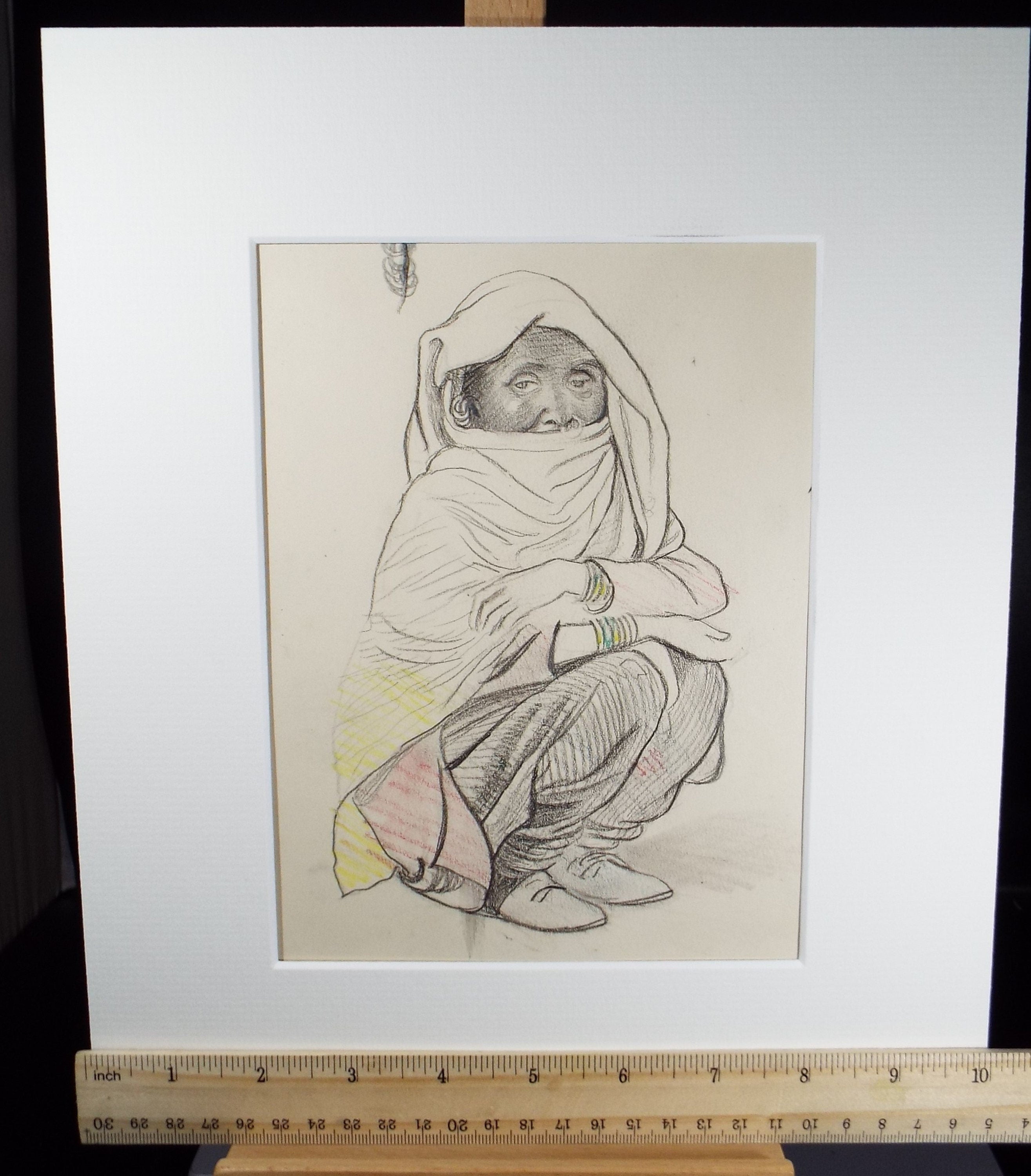 Original pencil sketch, 'Study of an Indian Woman - seated', Susan Beatrice Pearce (1878-1980), Circa 1920