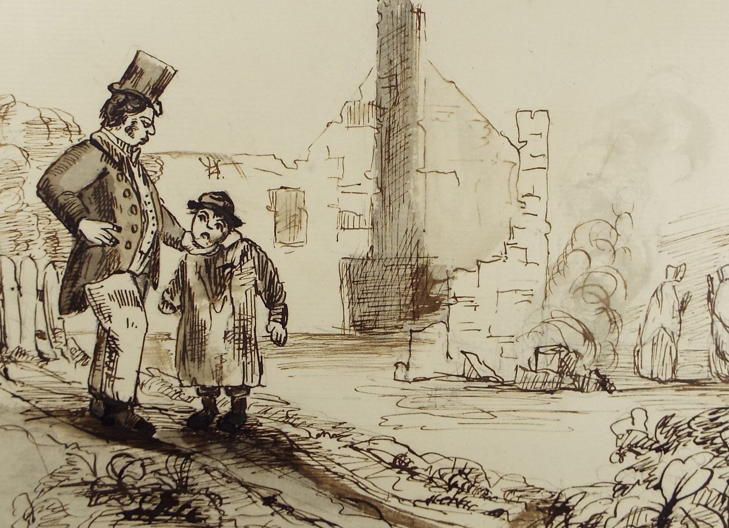 Original Pen & Ink Drawing, 'Oh Sam, You didn't ought', Mid 19th Century, Artist Unknown