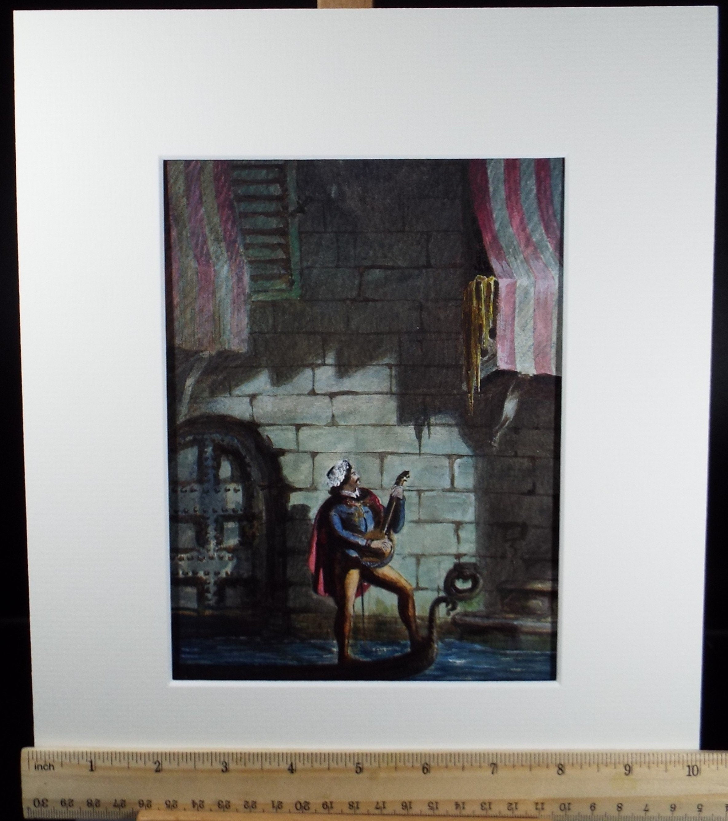 Original Watercolour, 'Balcony Serenade', Late 19th Century, Artist Unknown