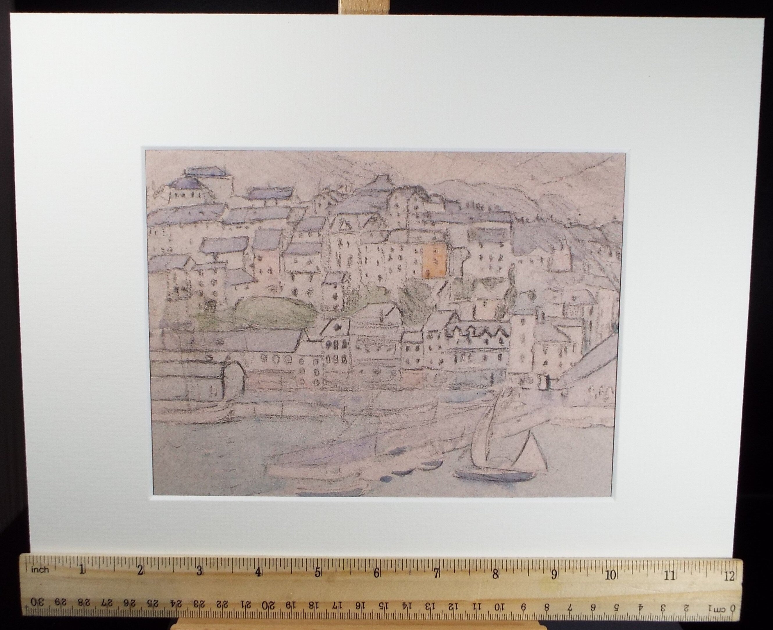 Original pencil sketch, 'Fishing Village', Susan Beatrice Pearce (1878-1980), Circa 1910