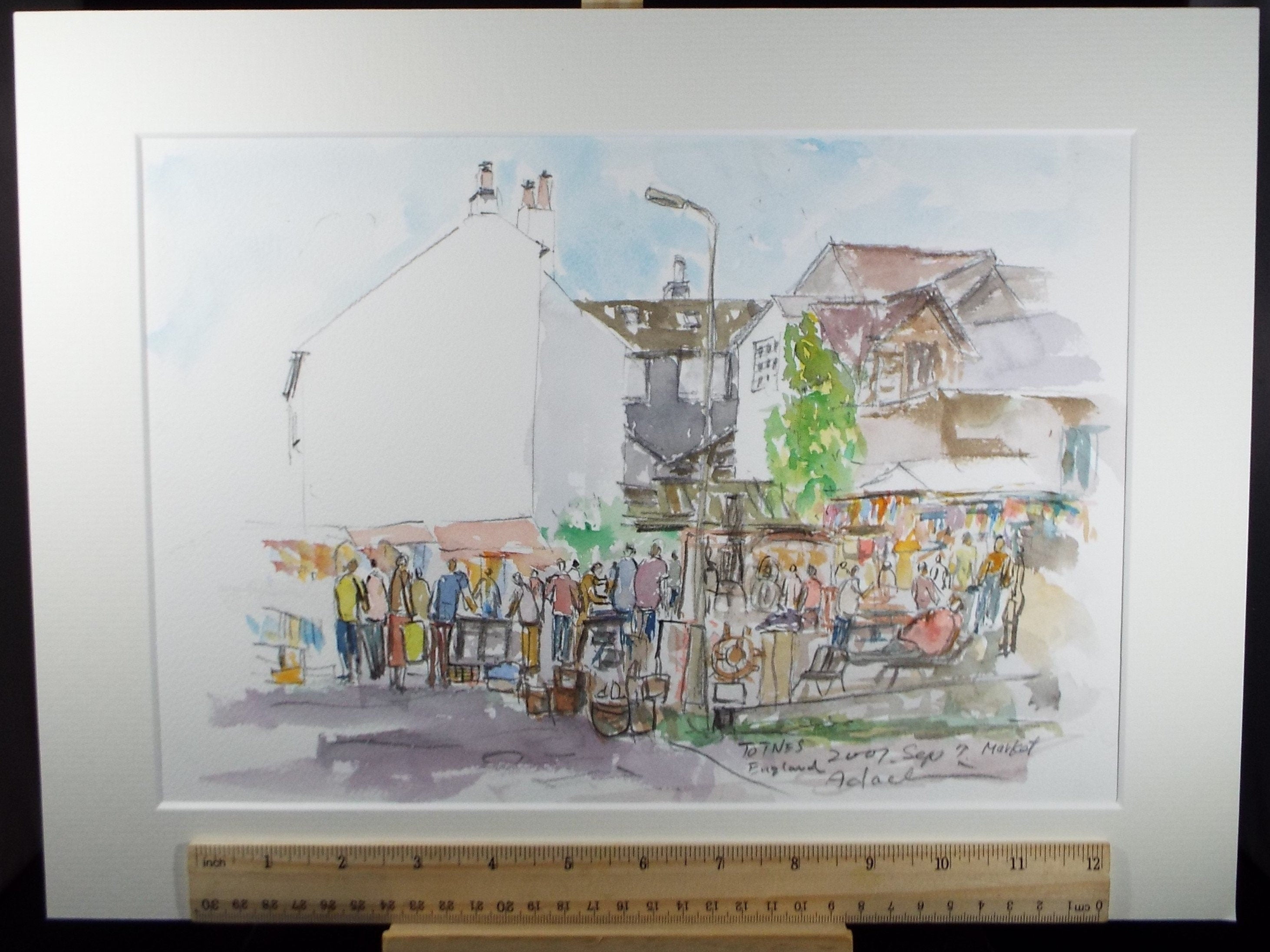 Original Watercolour on Paper, 'Totnes Market', Artist Unknown, Dated 2001