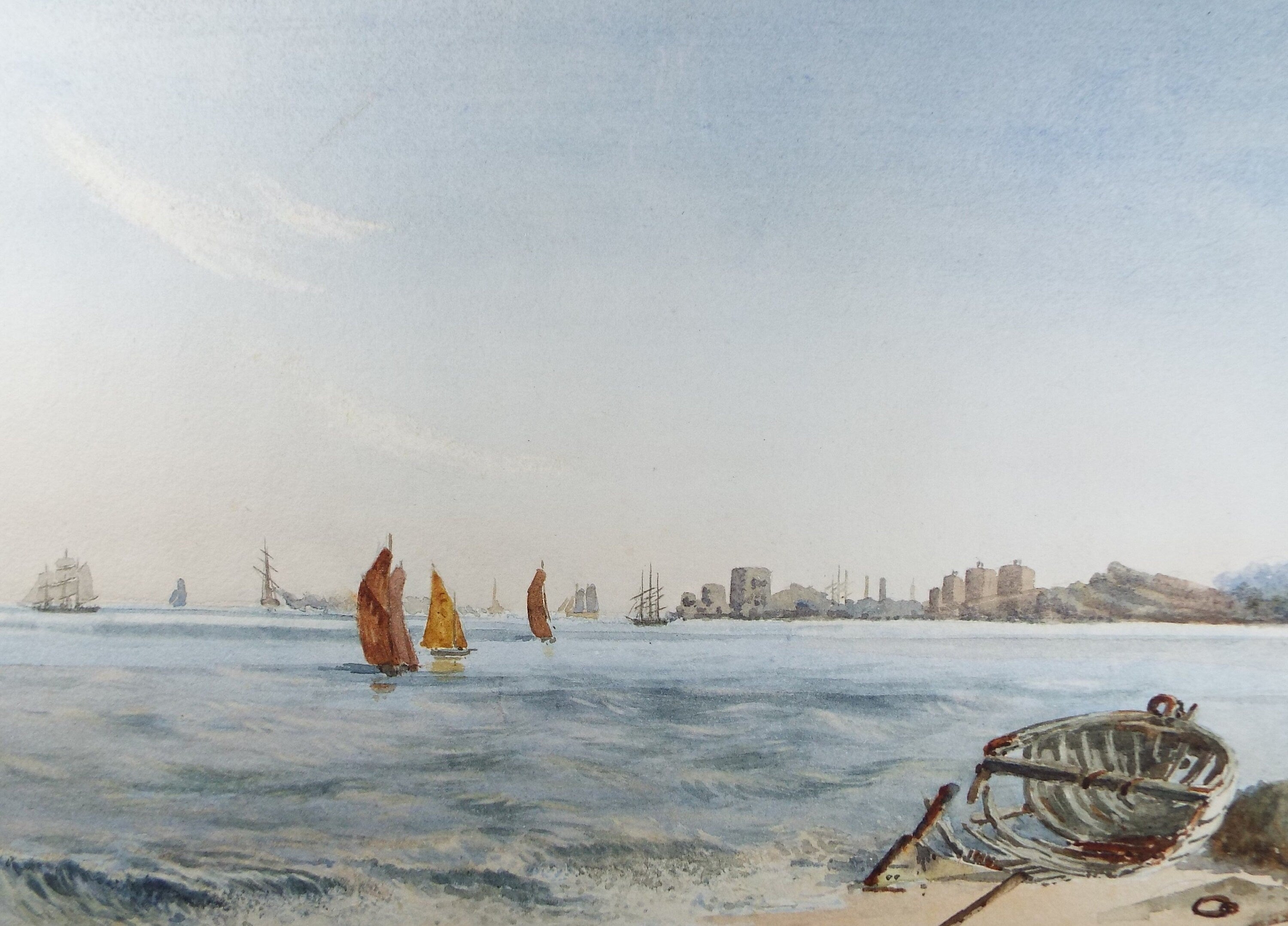 Original Watercolour, 'Tall Ships off the Coast', Circa 1980's, Artist Unknown