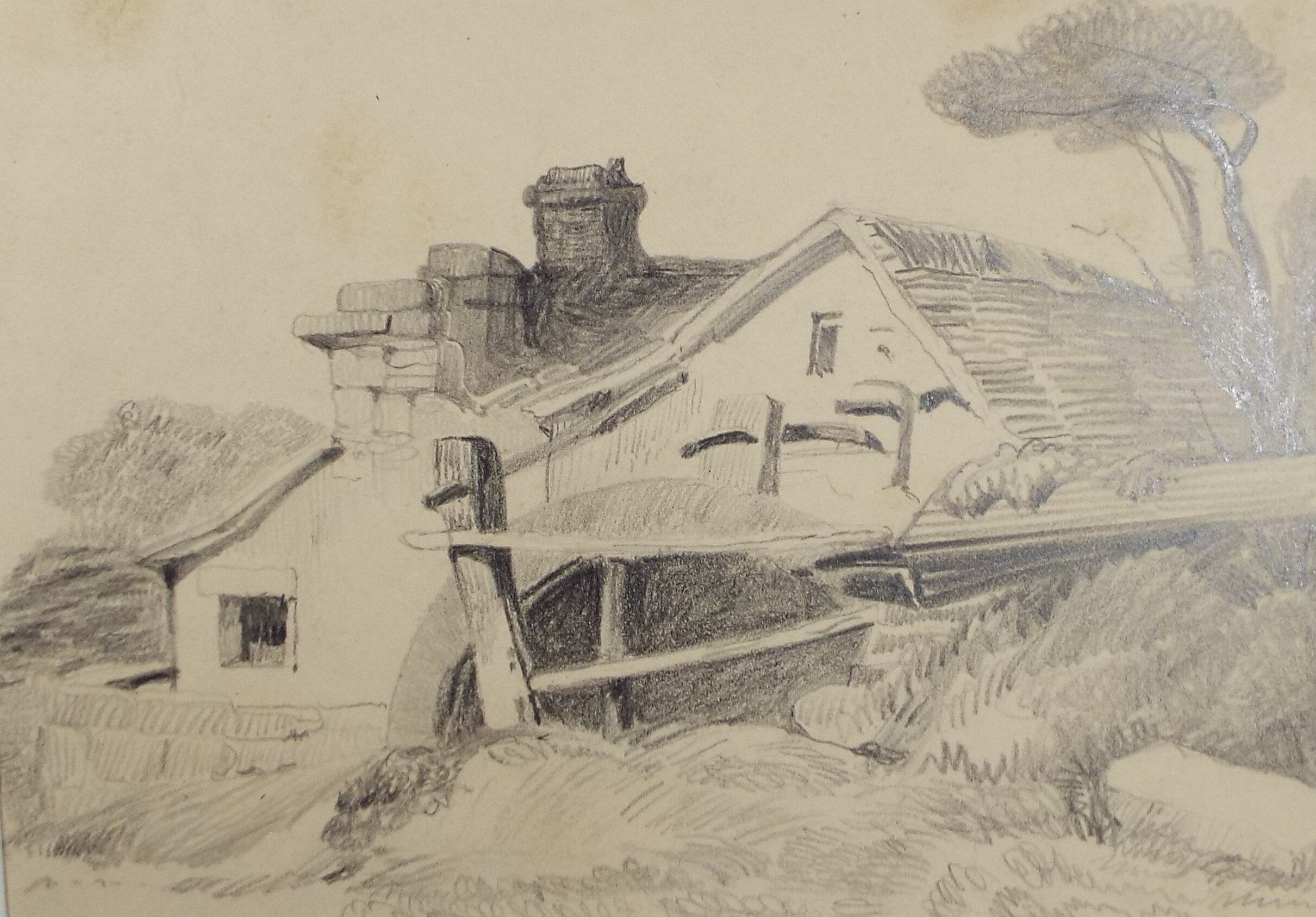 Original Pencil Drawing, 'The Watermill', Late 19th Century, unsigned